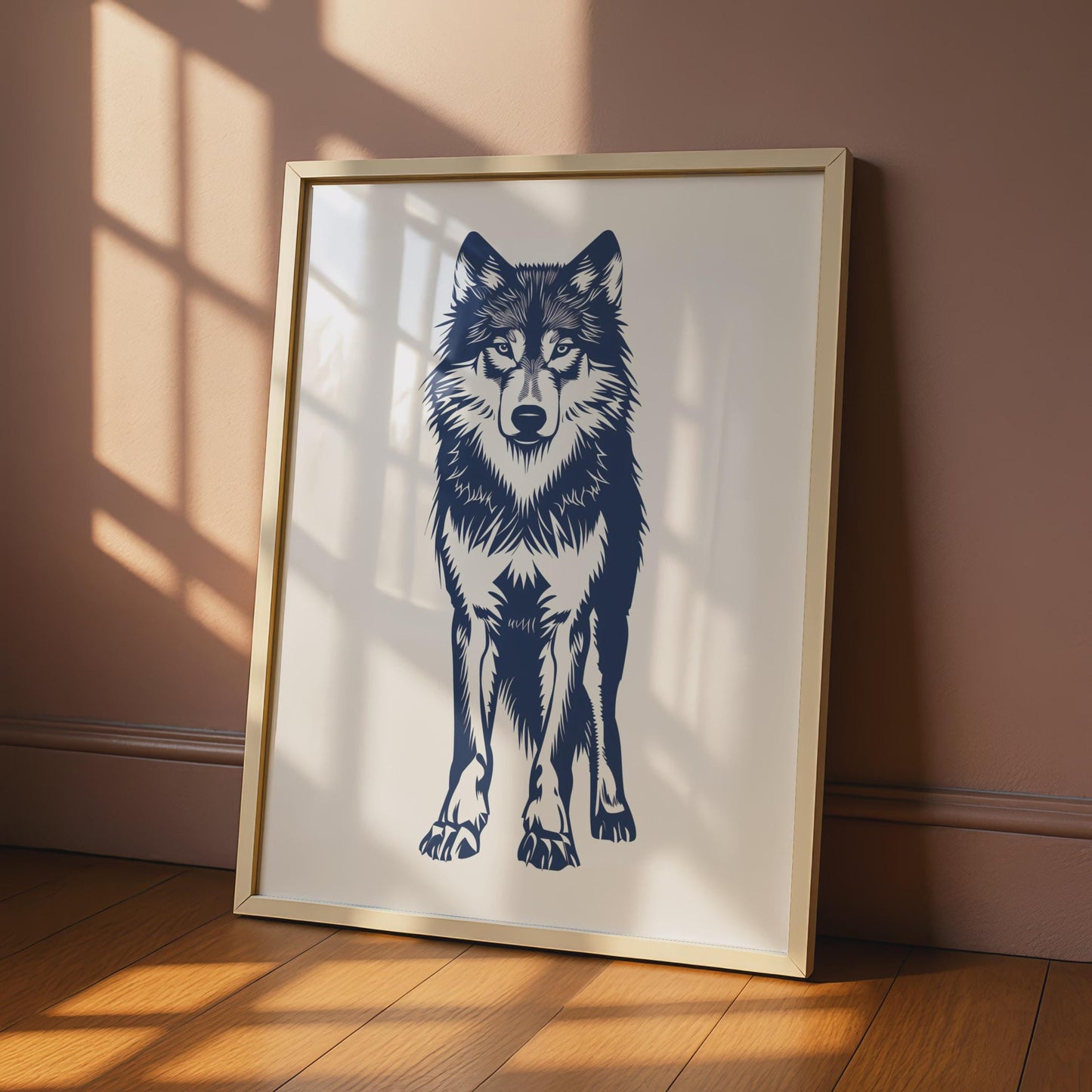 Navy Blue Wolf Print, Minimalist Wildlife Animal Wall Art wall art print