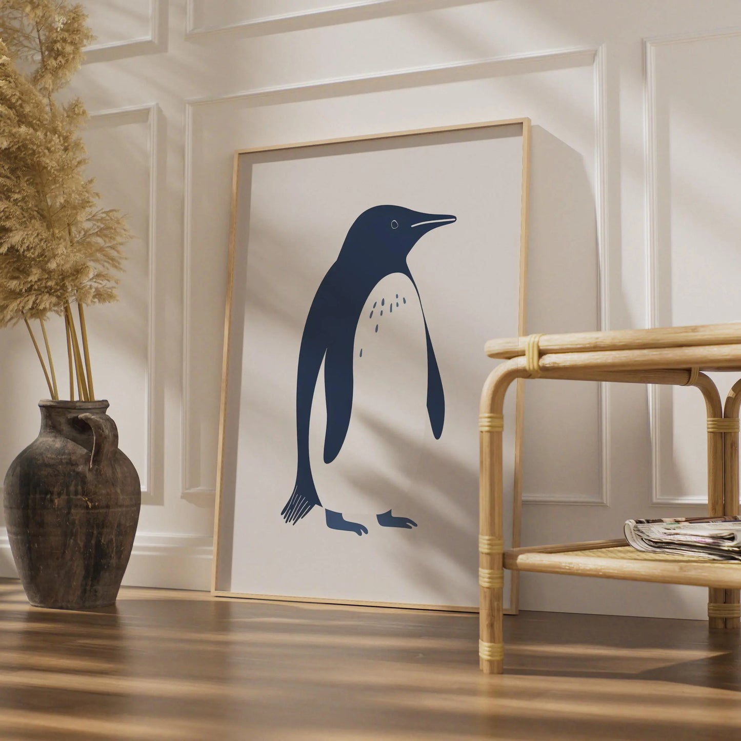 Penguin Print, Minimalist Animal Poster, Navy Blue Wall Art, Wildlife Nursery Decor wall art print