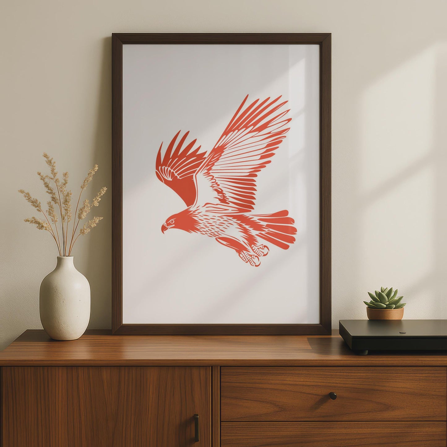 Red Flying Eagle Poster, Bold Cut-Paper Wildlife Art Print wall art print