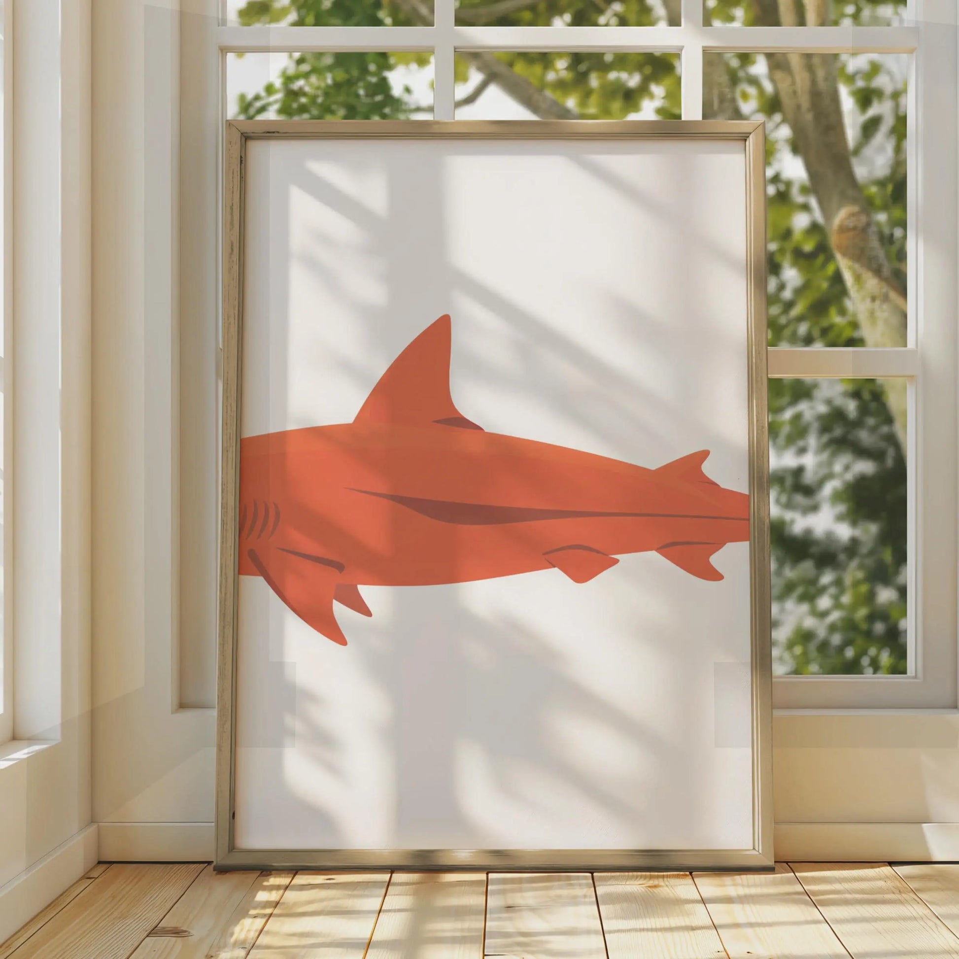 Orange Shark Art Print, Minimalist Ocean Animal Wall Decor wall art print