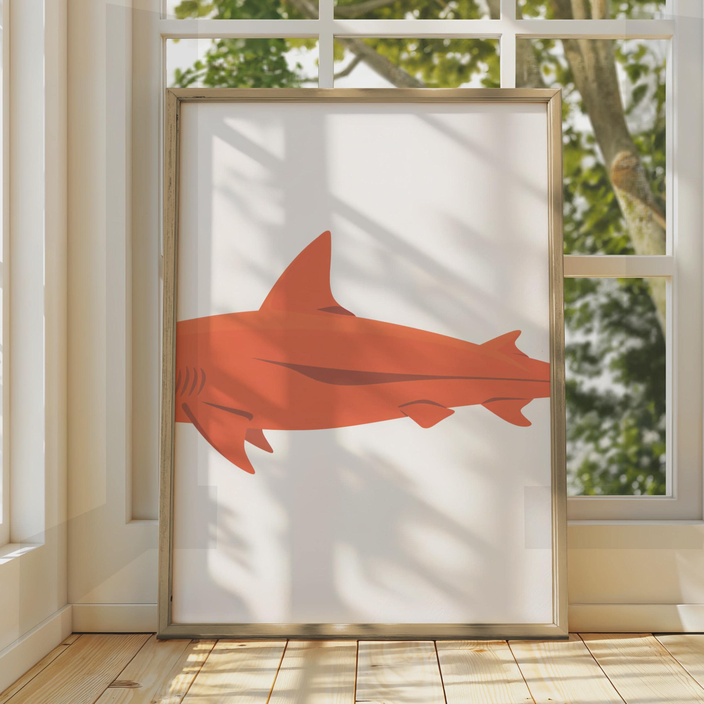 Orange Shark Art Print, Minimalist Ocean Animal Wall Decor wall art print