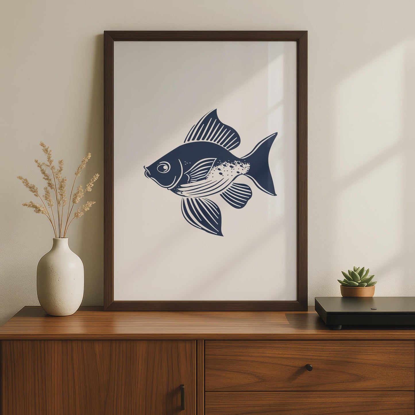 Fish Poster, Navy Blue Minimalist Animal Print, Nautical Wall Art, Ocean Decor wall art print