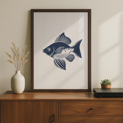 Fish Poster, Navy Blue Minimalist Animal Print, Nautical Wall Art, Ocean Decor wall art print