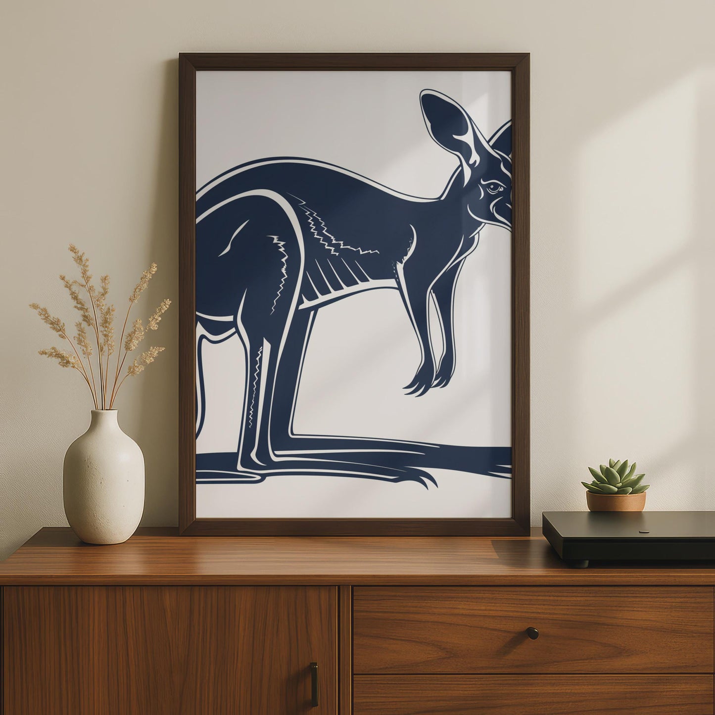 Kangaroo Poster, Navy Blue Animal Print, Australian Wildlife Wall Art, Minimalist Decor wall art print