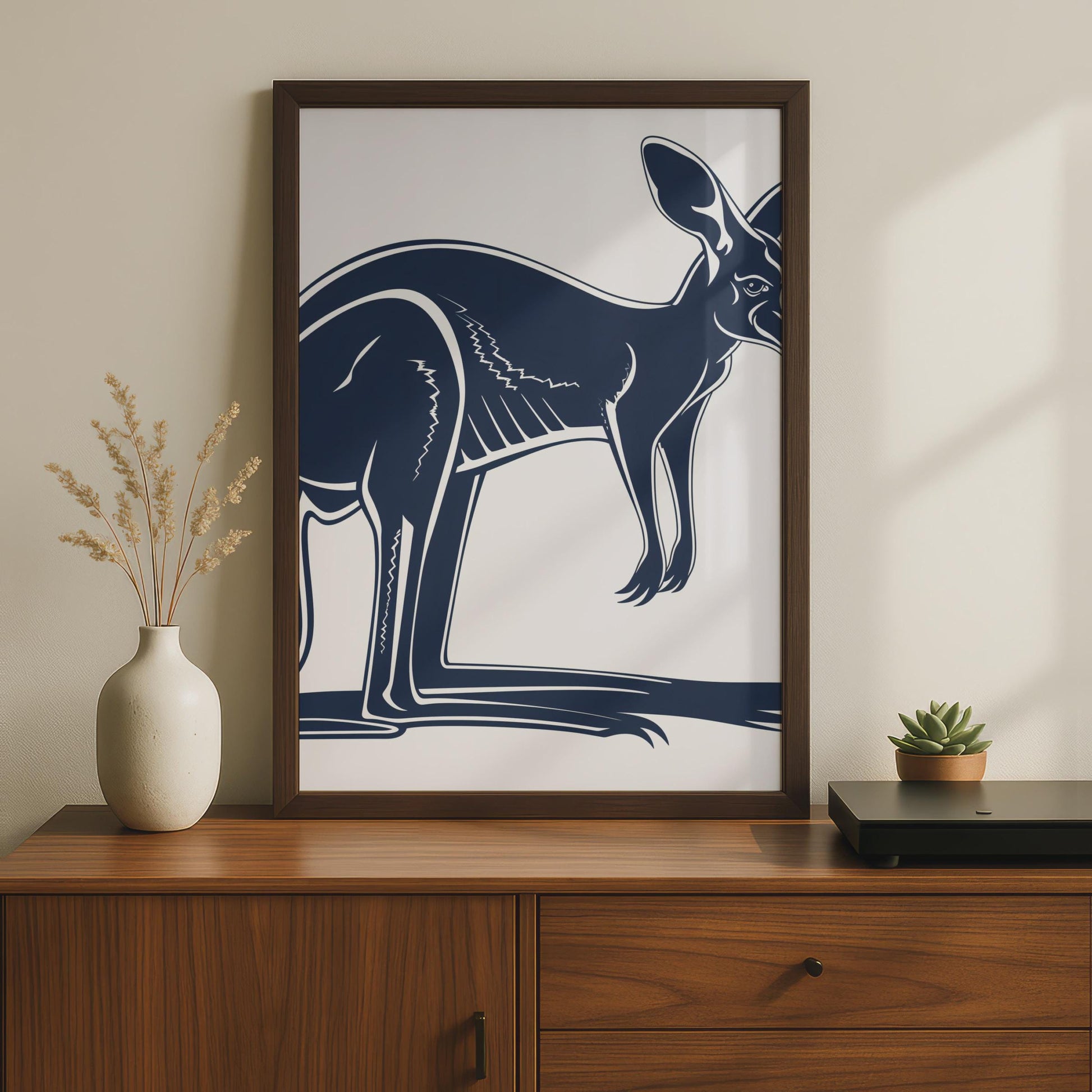 Kangaroo Poster, Navy Blue Animal Print, Australian Wildlife Wall Art, Minimalist Decor wall art print