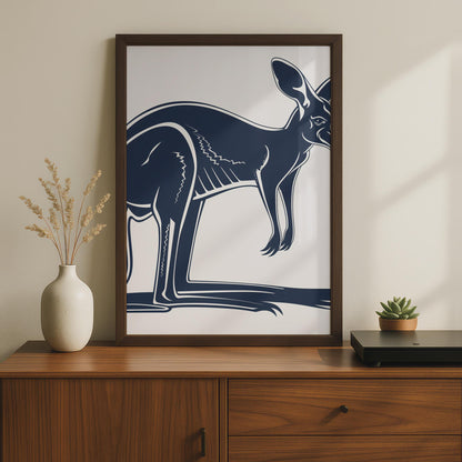 Kangaroo Poster, Navy Blue Animal Print, Australian Wildlife Wall Art, Minimalist Decor wall art print