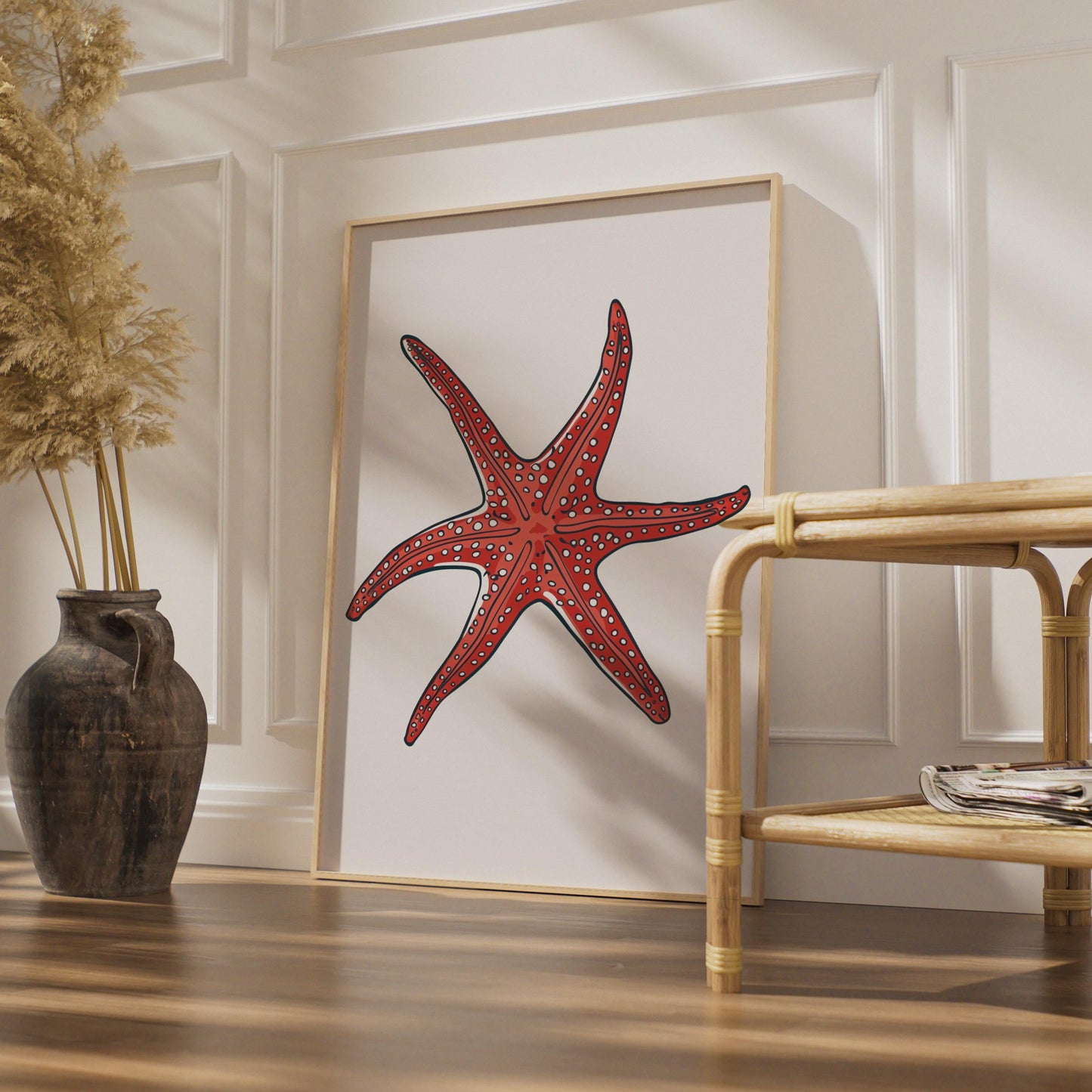 Red Starfish Poster, Ocean Animal Print, Coastal Wall Art, Sea Creature Decor wall art print