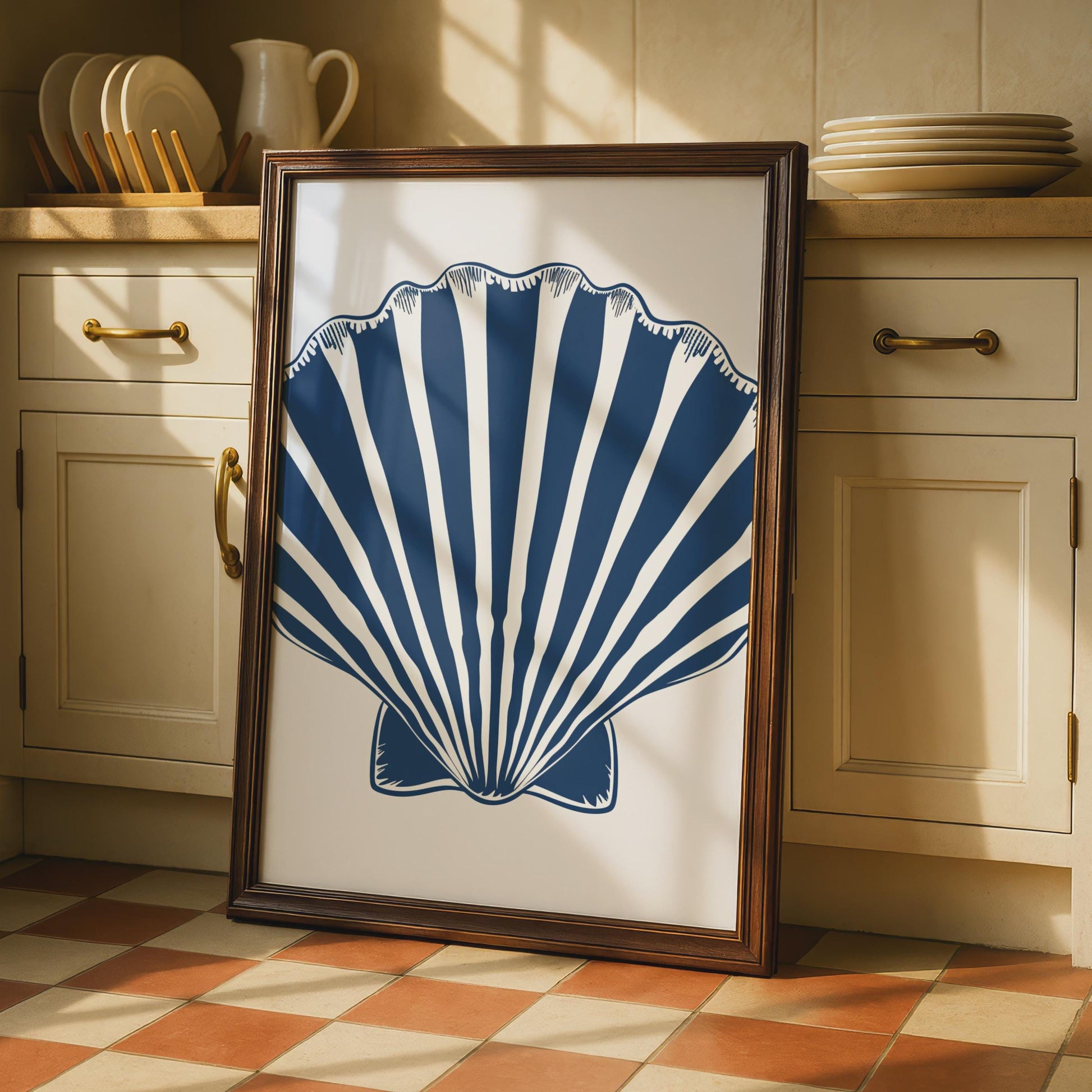Scallop Shell Poster, Navy Blue Nautical Wall Art, Coastal Animal Print, Beach Home Decor wall art print