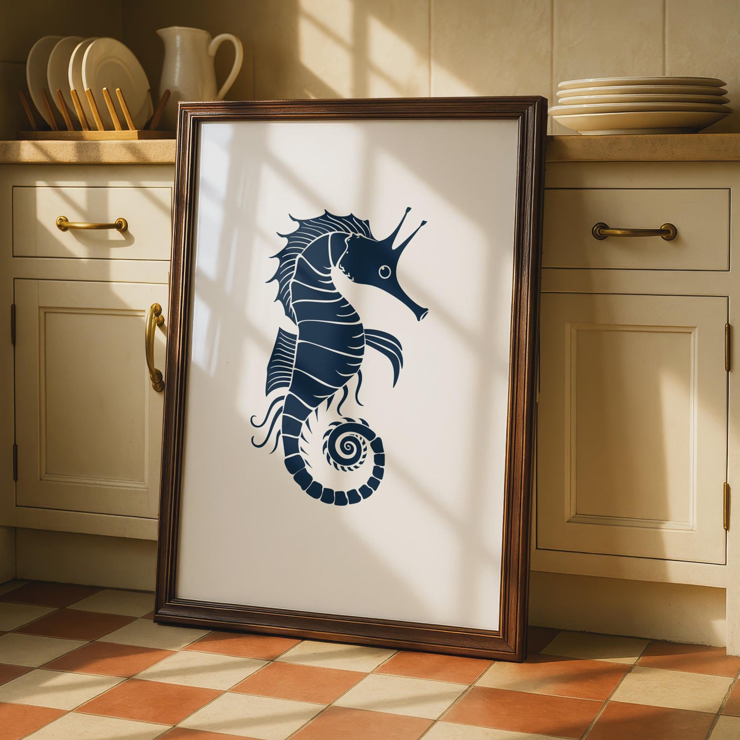 Seahorse Poster, Navy Blue Animal Print, Minimalist Ocean Wall Art, Coastal Decor Gift wall art print