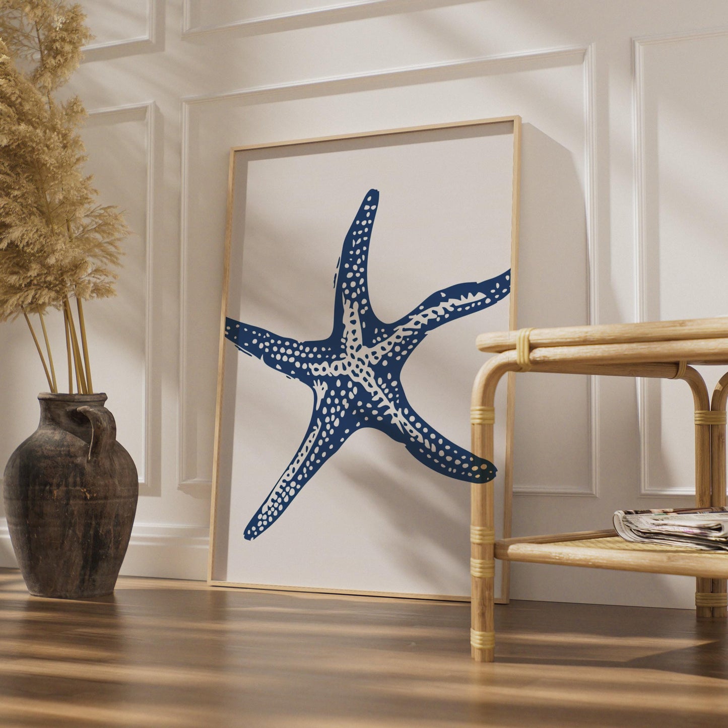 Navy Blue Starfish Poster, Coastal Animal Print, Minimalist Ocean Wall Art, Beach House Decor wall art print