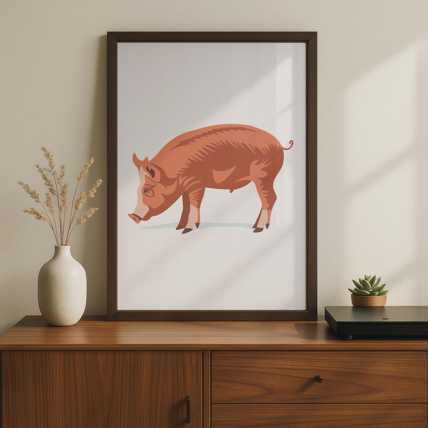 Russet Brown Pig Print, Minimalist Farm Animal Wall Art, Modern Farmhouse Decor wall art print