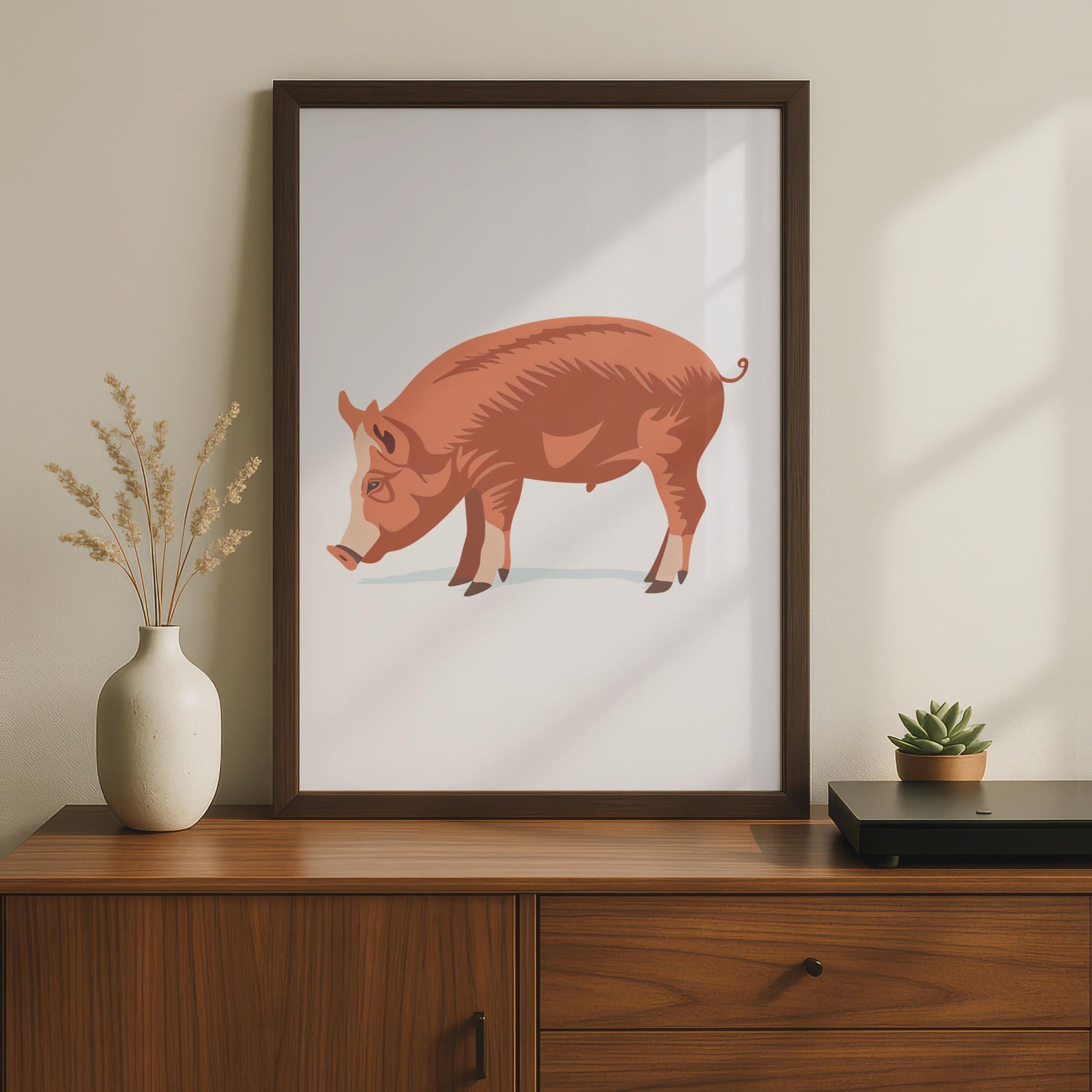Russet Brown Pig Print, Minimalist Farm Animal Wall Art, Modern Farmhouse Decor wall art print