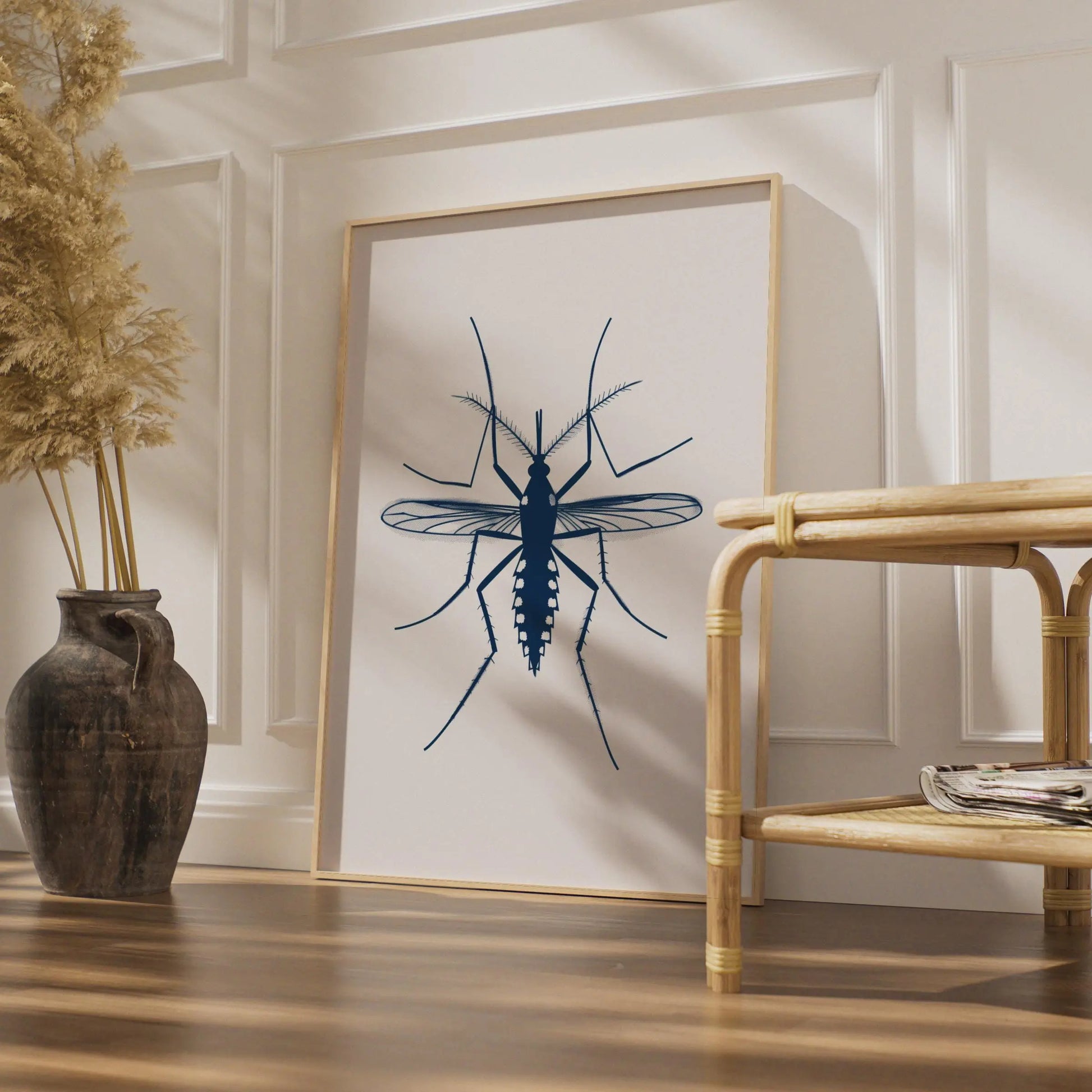 Mosquito Insect Poster, Navy Blue Animal Print, Entomology Wall Art, Minimalist Bug wall art print