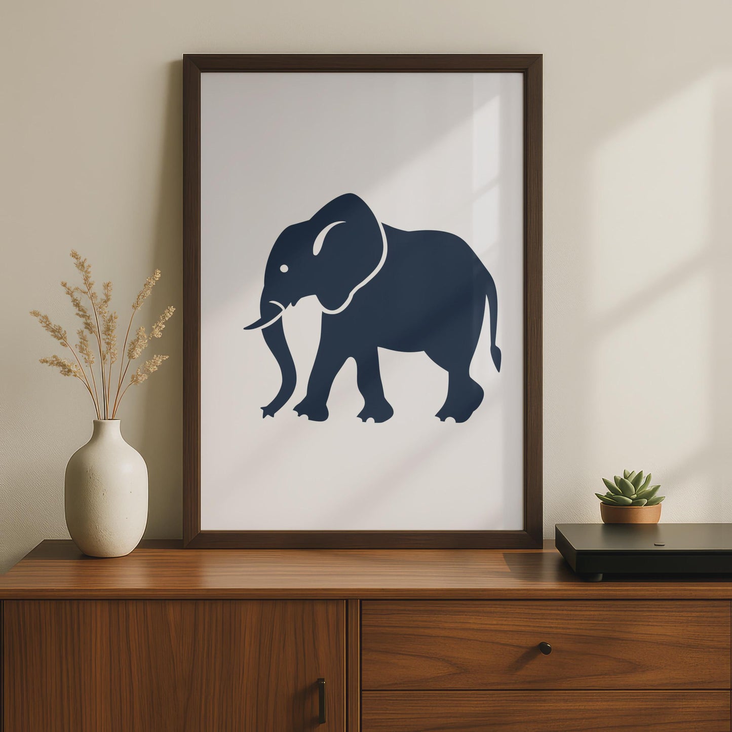 Elephant Poster, Navy Blue Silhouette Animal Print, Minimalist Wall Art, Wildlife Decor wall art print