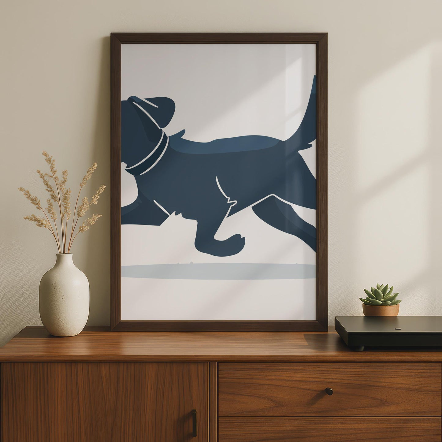 Black Labrador Running Dog Poster, Navy Blue Dog Wall Art, Minimalist Lab Print wall art print