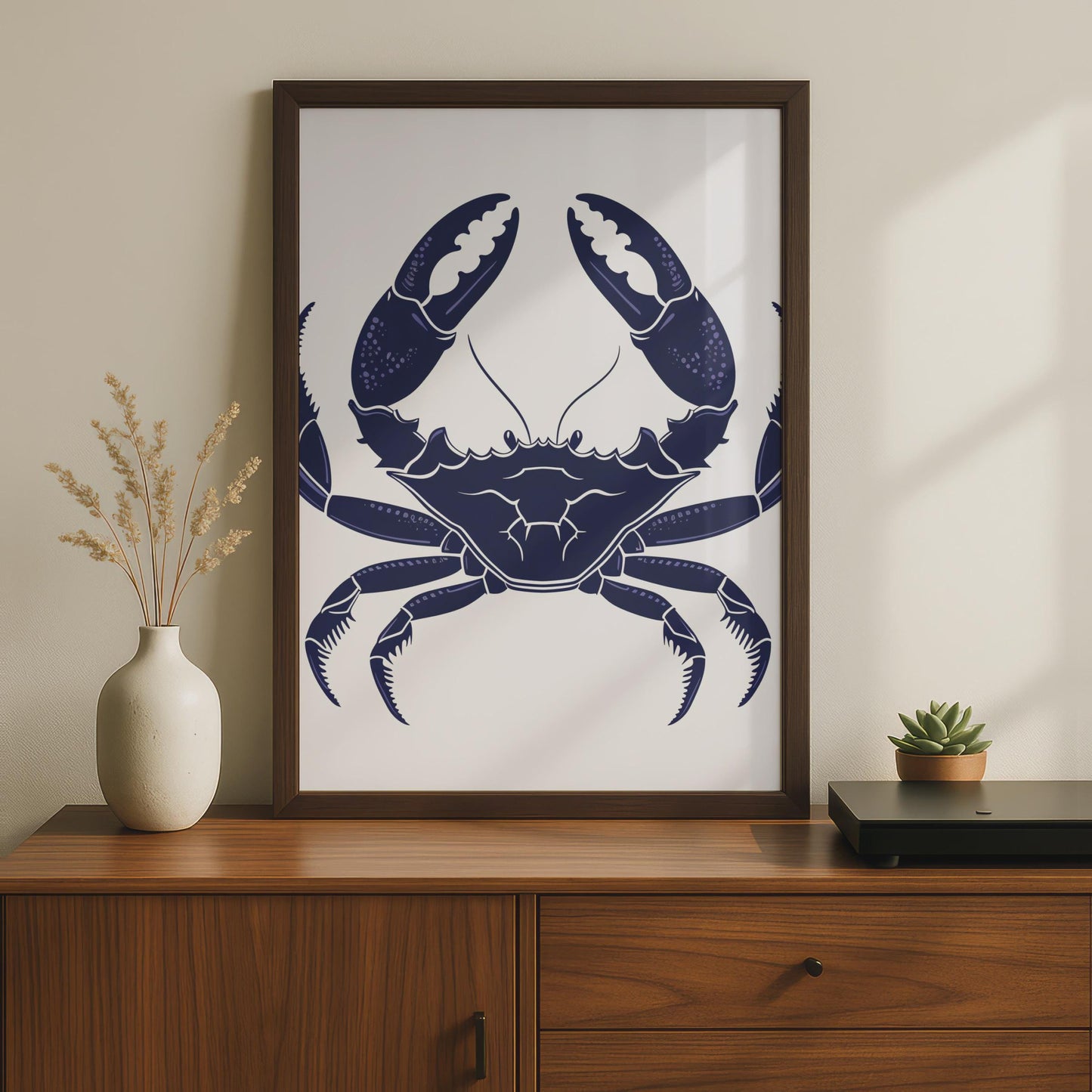 Navy Blue Crab Poster, Ocean Animal Print, Coastal Wall Art, Nautical Sea Life Decor wall art print