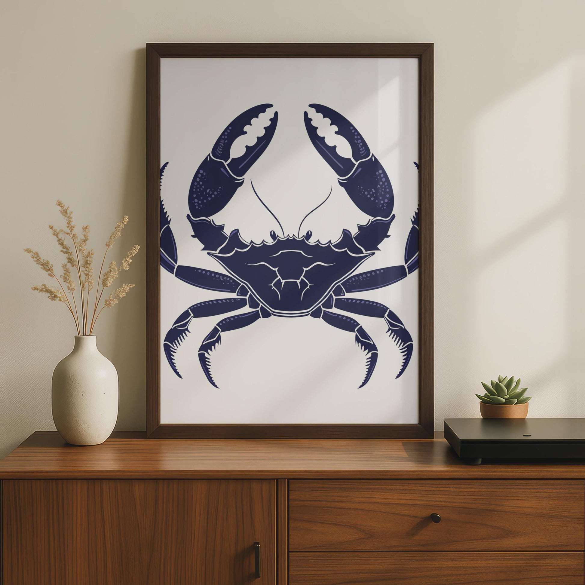 Navy Blue Crab Poster, Ocean Animal Print, Coastal Wall Art, Nautical Sea Life Decor wall art print