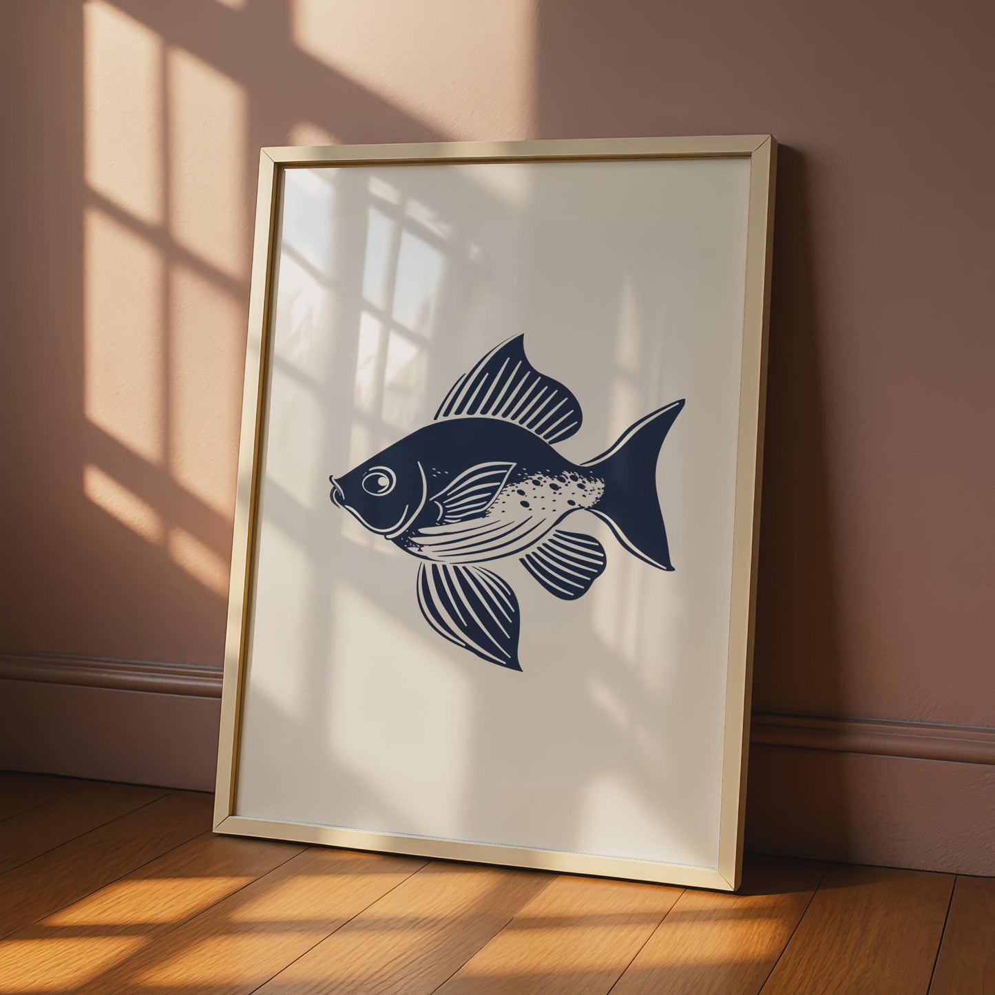 Fish Poster, Navy Blue Minimalist Animal Print, Nautical Wall Art, Ocean Decor wall art print