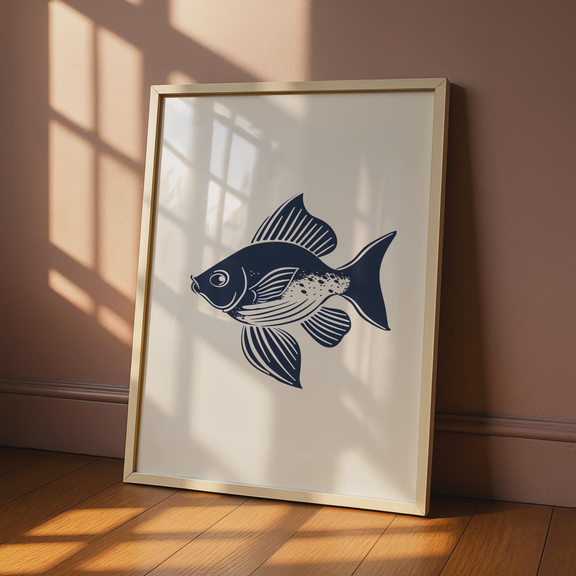 Fish Poster, Navy Blue Minimalist Animal Print, Nautical Wall Art, Ocean Decor wall art print