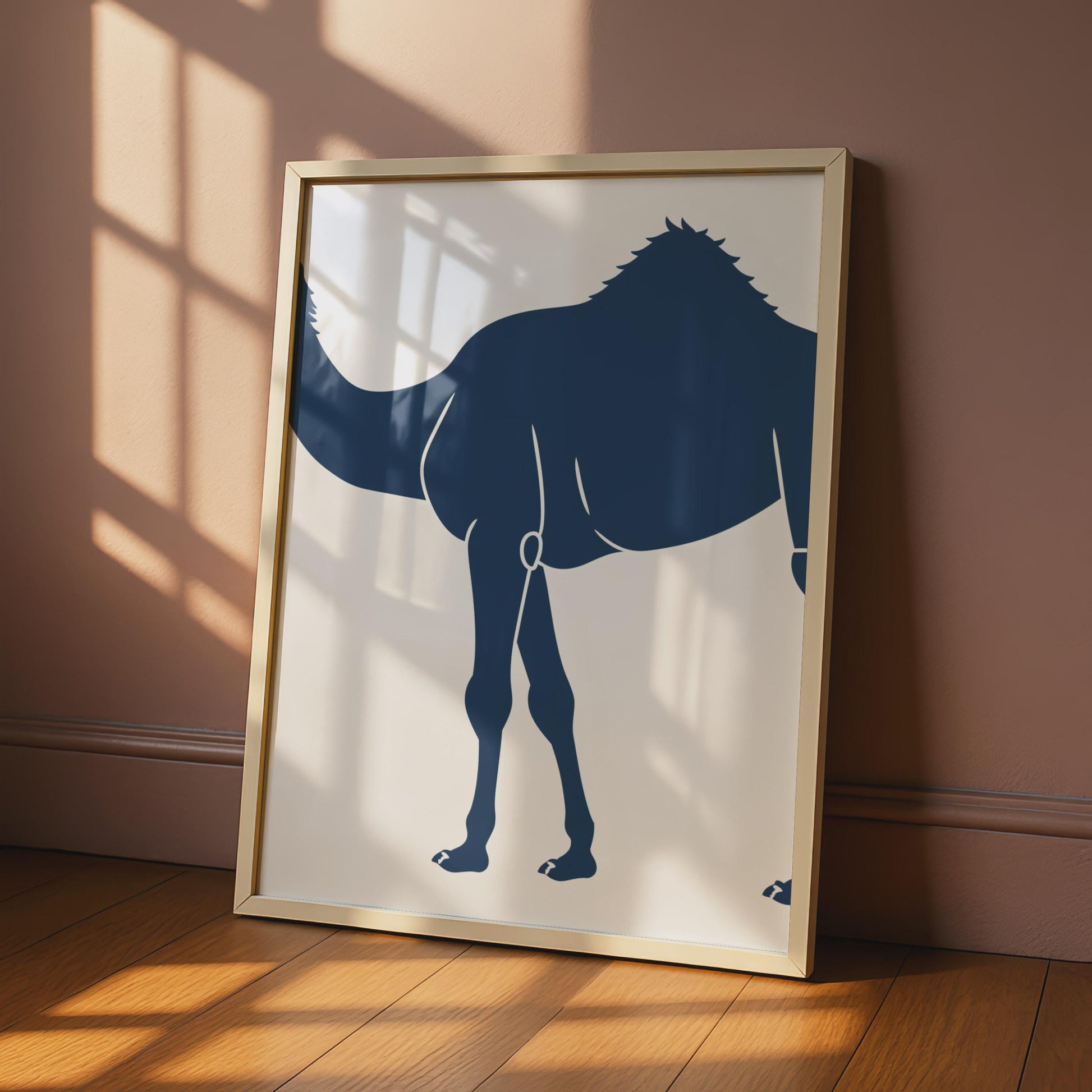 Camel Poster, Navy Blue Minimalist Animal Print, Desert Wall Art, Modern Home Decor wall art print