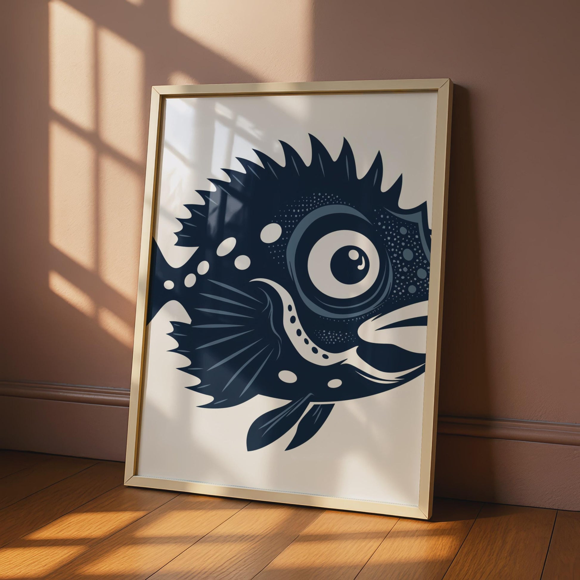 Fish Animal Poster, Navy Blue Fish Print, Ocean Wall Art, Sea Creature Decor wall art print