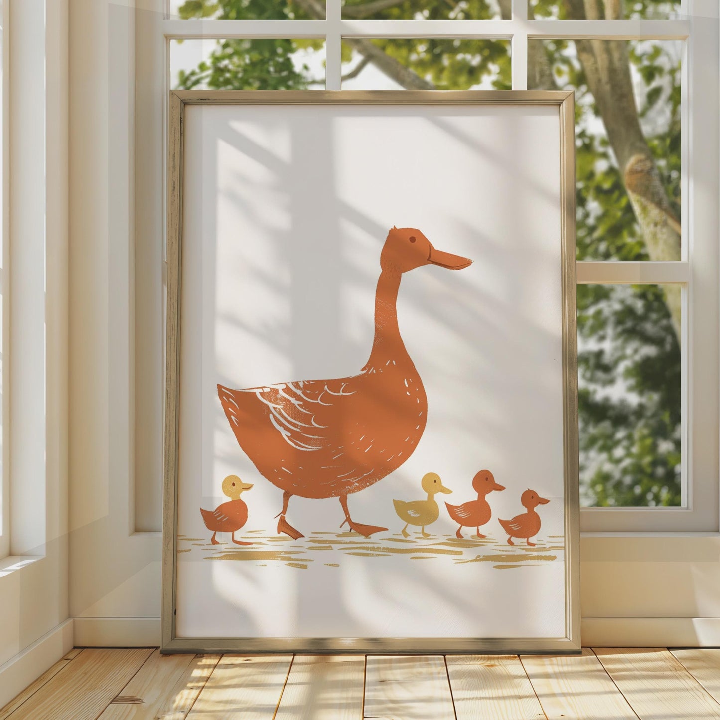 Duck Family Print, Folk Art Nursery Wall Art, Terracotta Ducklings Poster wall art print