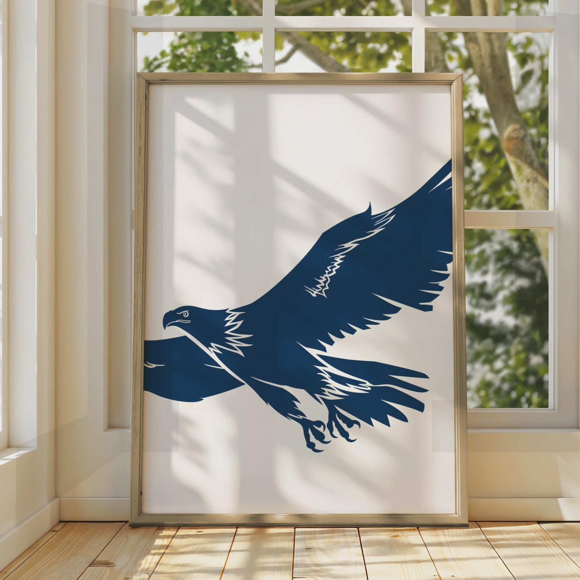 Minimalist Navy Eagle Print, Flying Bird of Prey Wall Art wall art print
