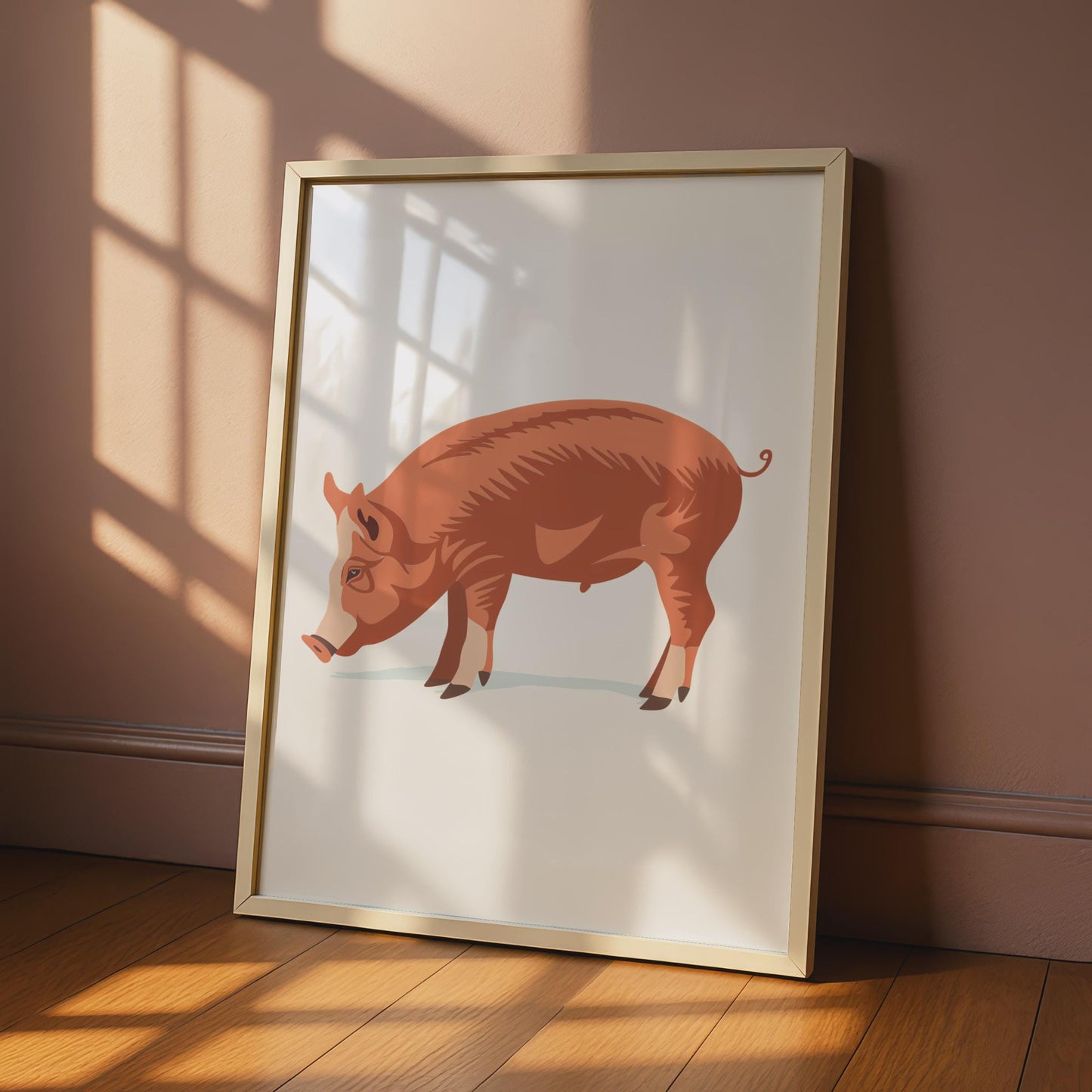 Russet Brown Pig Print, Minimalist Farm Animal Wall Art, Modern Farmhouse Decor wall art print
