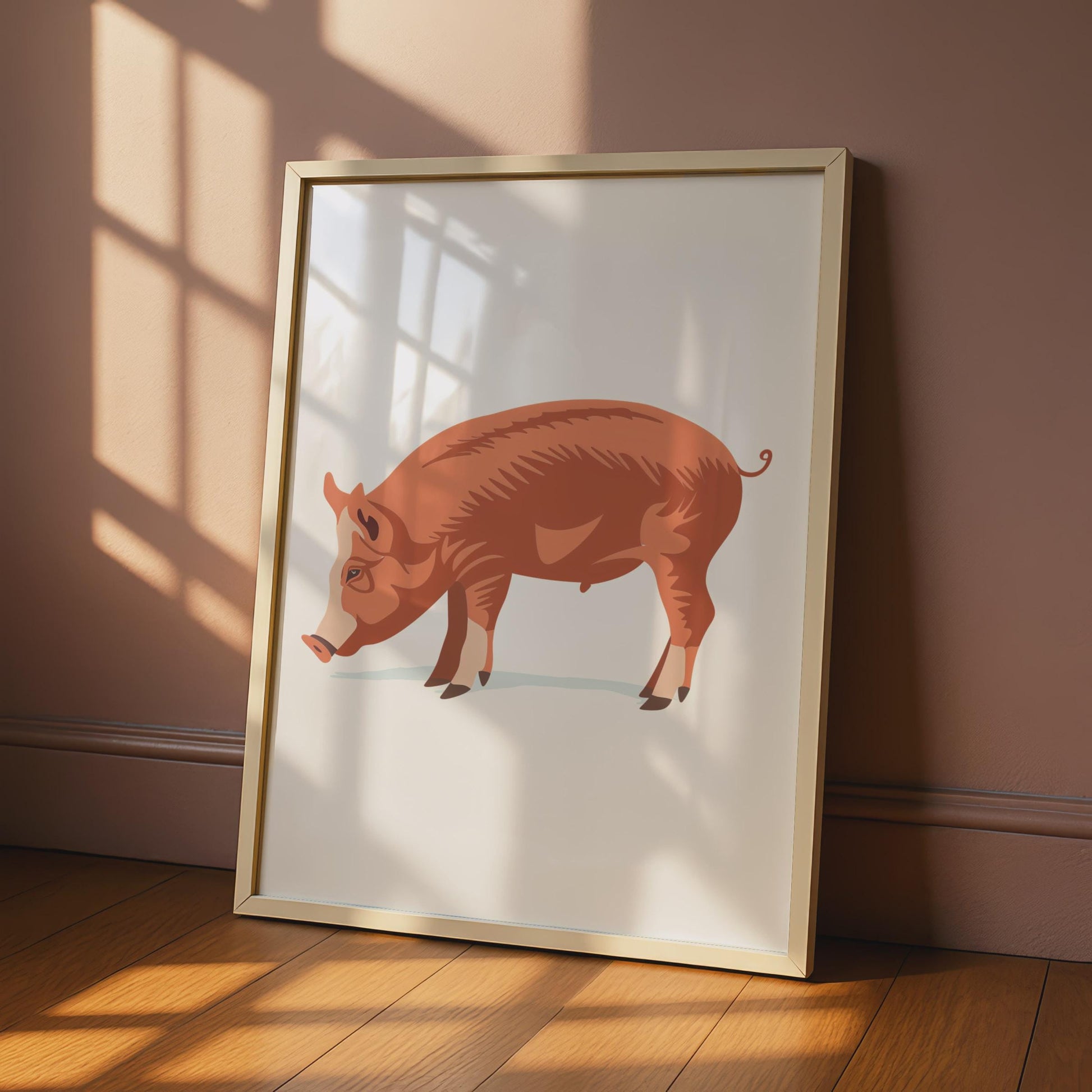 Russet Brown Pig Print, Minimalist Farm Animal Wall Art, Modern Farmhouse Decor wall art print