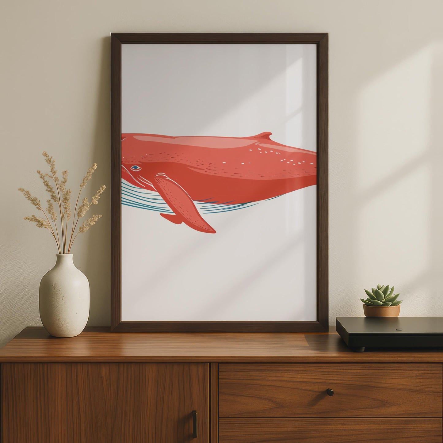 Red Humpback Whale Poster, Ocean Animal Print, Marine Wall Art, Nautical Decor wall art print
