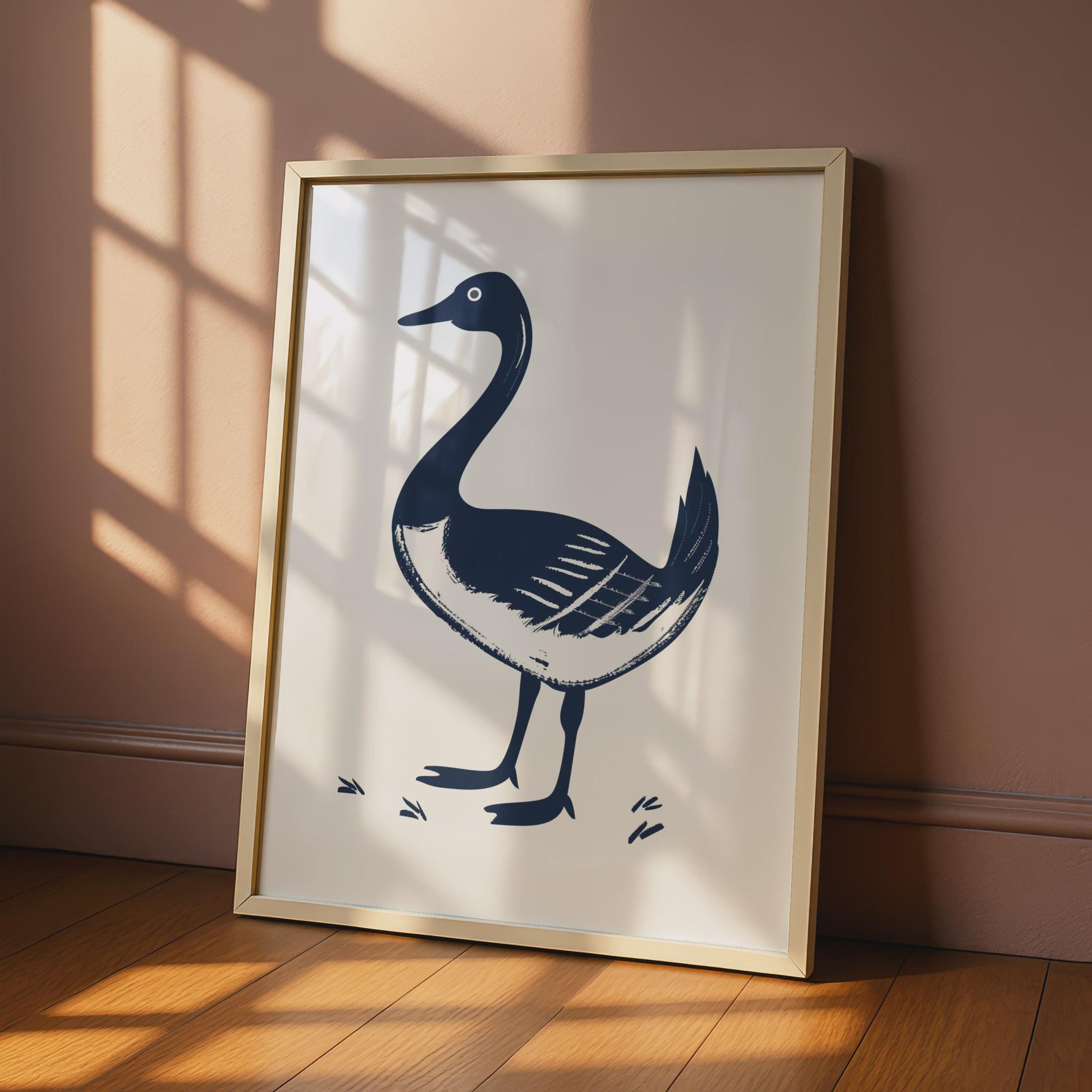 Goose Animal Poster, Navy Blue Bird Print, Minimalist Wall Art, Wildlife Decor wall art print