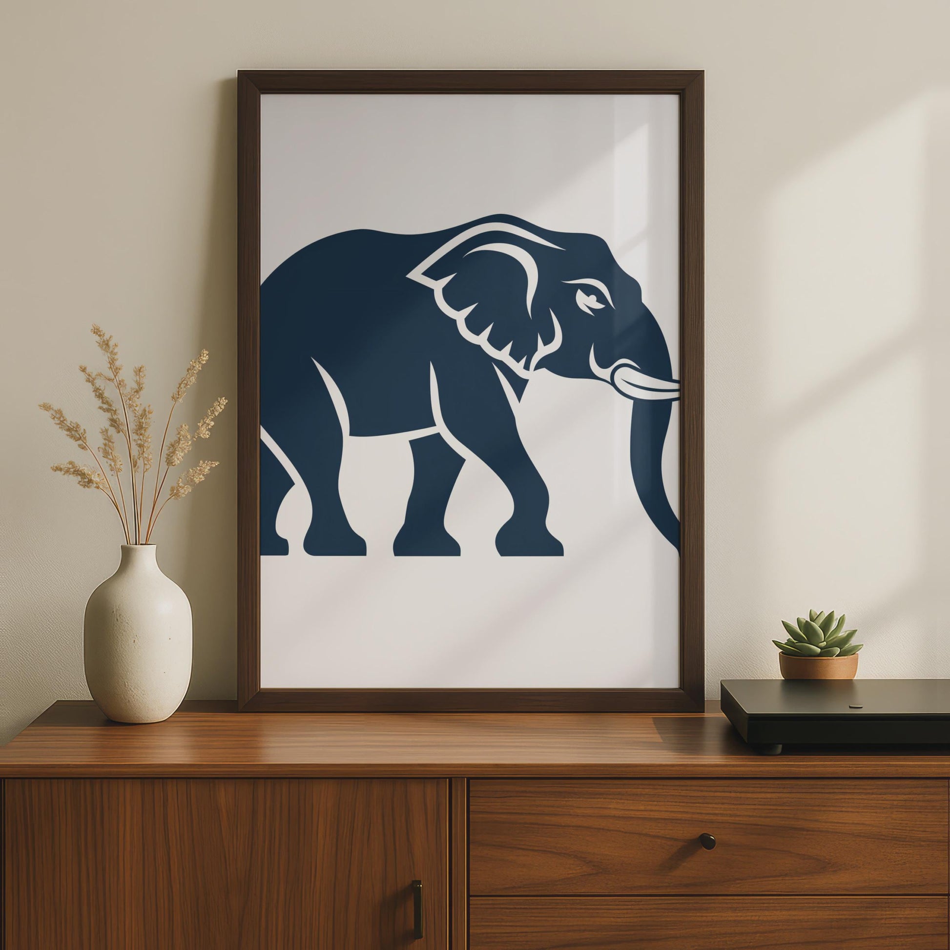 Elephant Poster, Navy Blue Minimalist Animal Print, Modern Wildlife Wall Art Decor wall art print