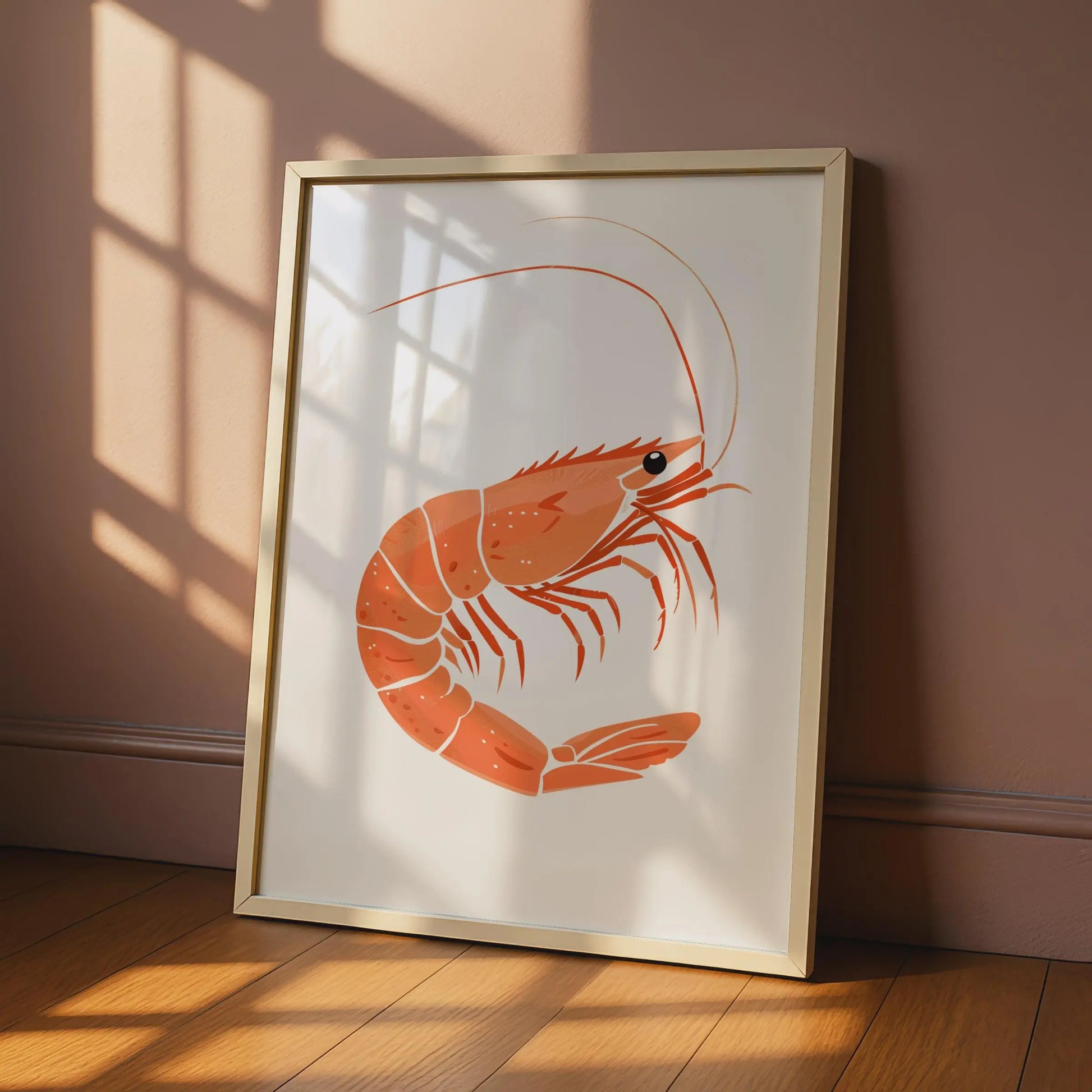 Shrimp Animal Poster, Orange Prawn Print, Seafood Wall Art, Ocean Creature Decor wall art print