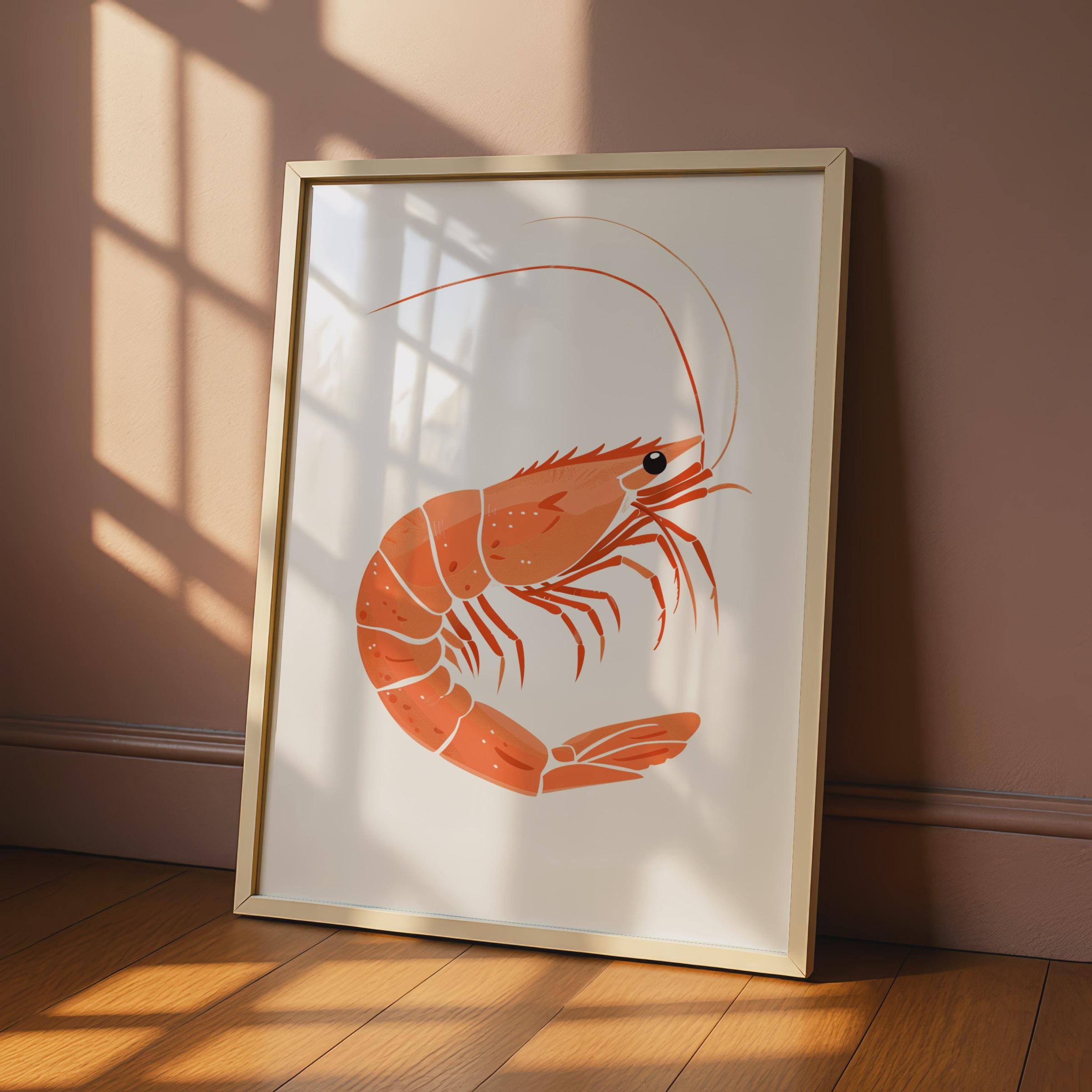 Shrimp Animal Poster, Orange Prawn Print, Seafood Wall Art, Ocean Creature Decor wall art print