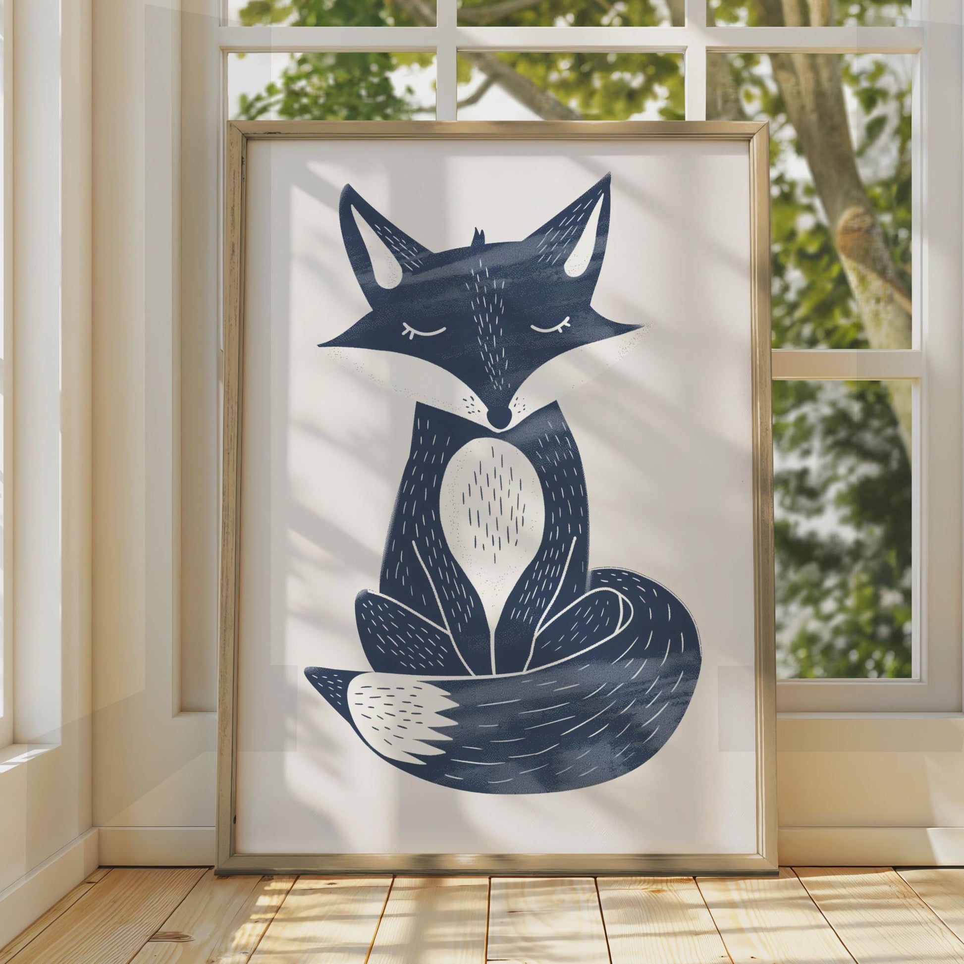 Navy Blue Fox Poster, Woodland Animal Print, Scandinavian Wall Art, Kids Room Decor wall art print