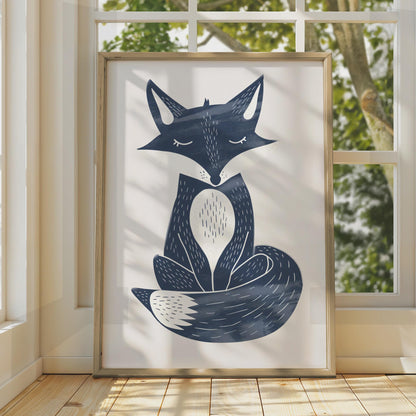 Navy Blue Fox Poster, Woodland Animal Print, Scandinavian Wall Art, Kids Room Decor wall art print