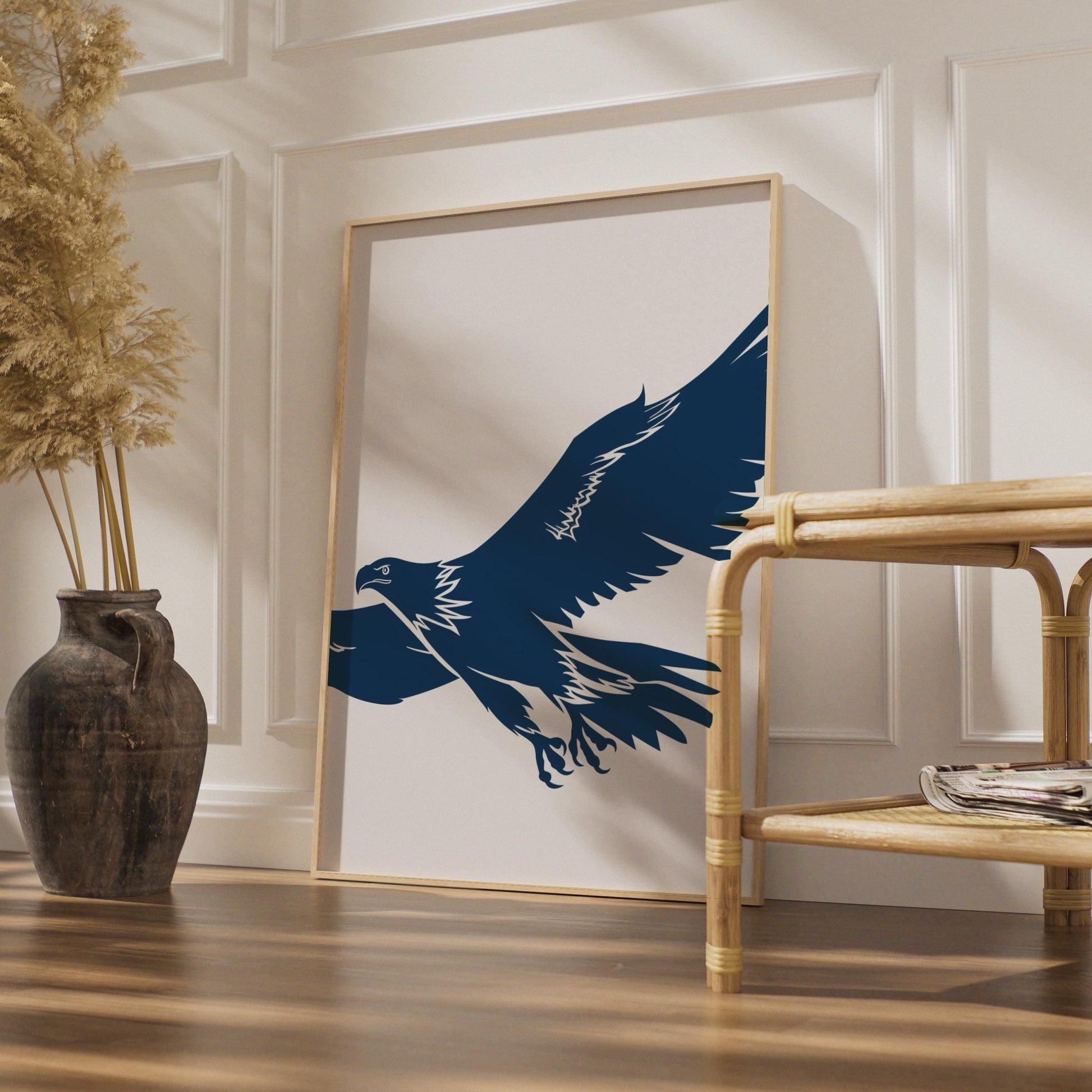Minimalist Navy Eagle Print, Flying Bird of Prey Wall Art wall art print