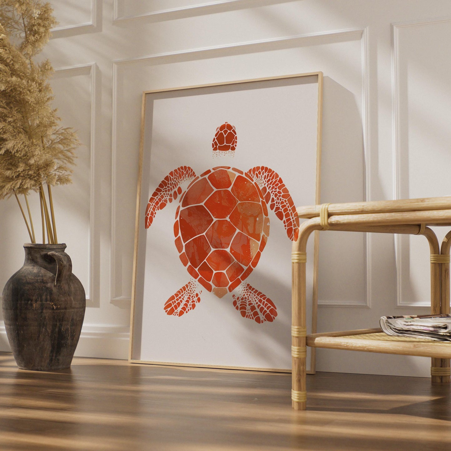 Sea Turtle Poster, Red Orange Animal Print, Minimalist Ocean Wall Art, Coastal Decor wall art print