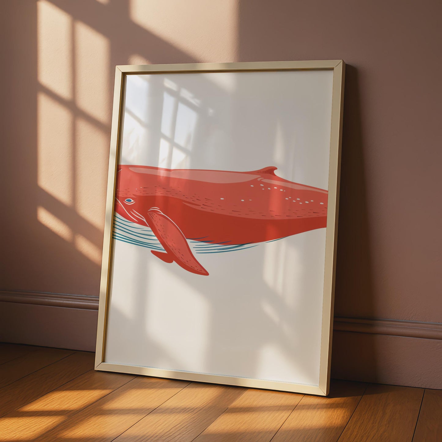 Red Humpback Whale Poster, Ocean Animal Print, Marine Wall Art, Nautical Decor wall art print