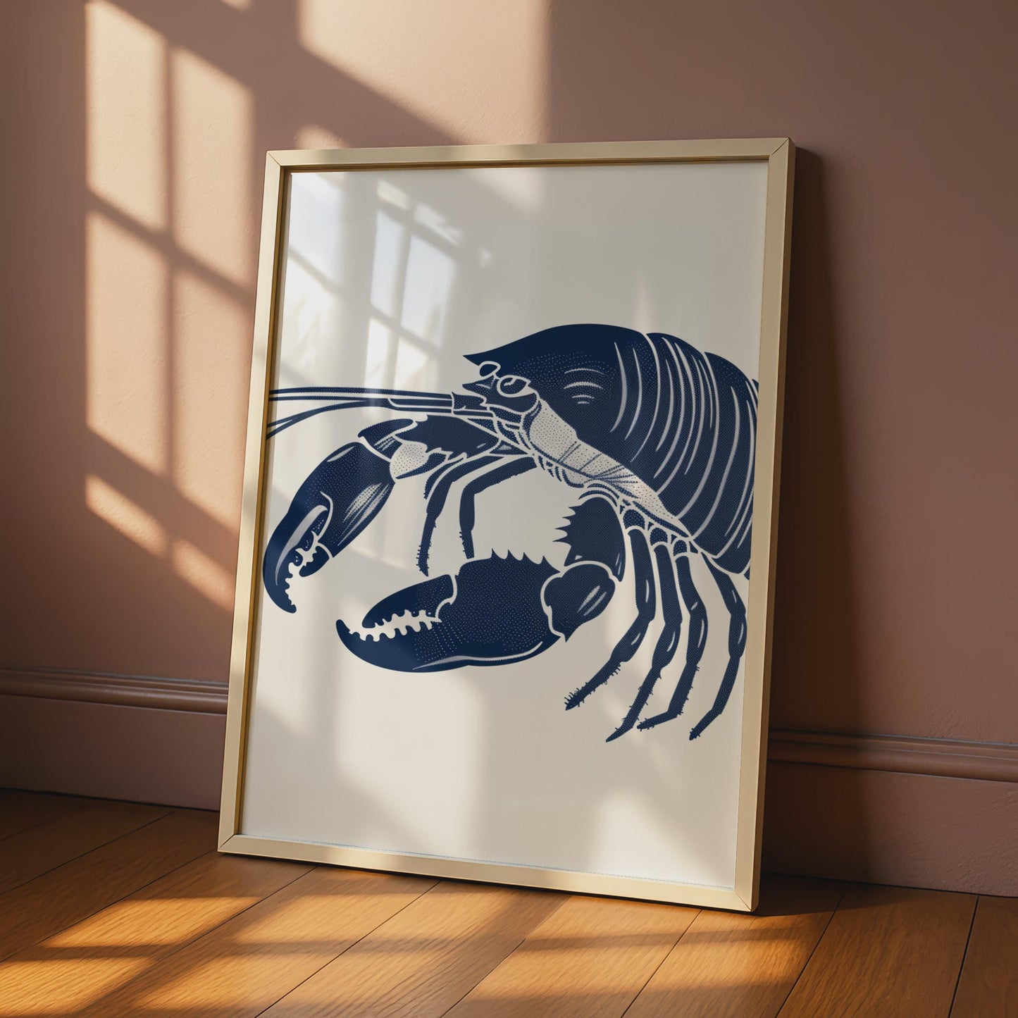 Navy Blue Lobster Illustration Print, Nautical Coastal Animal Wall Art wall art print