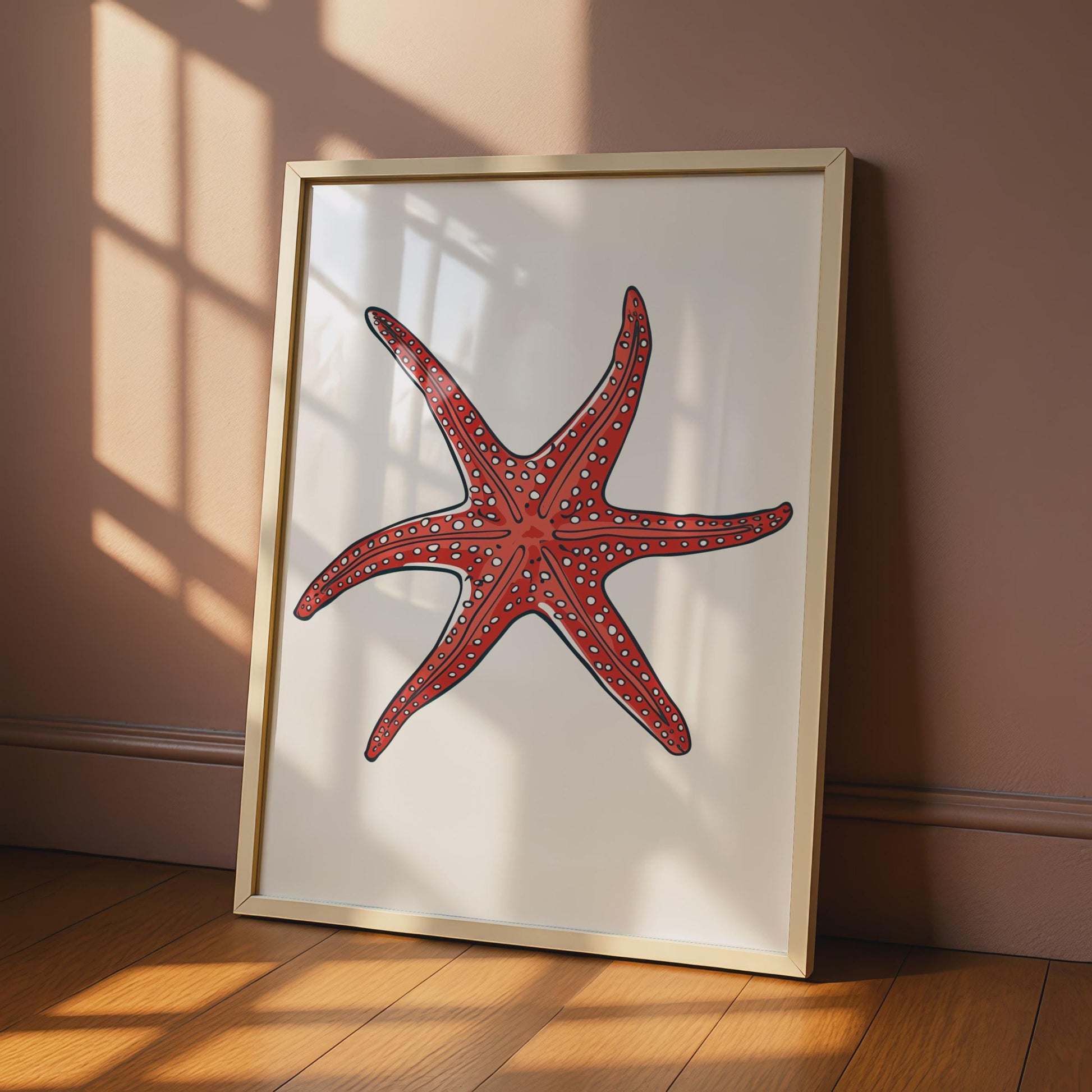 Red Starfish Poster, Ocean Animal Print, Coastal Wall Art, Sea Creature Decor wall art print