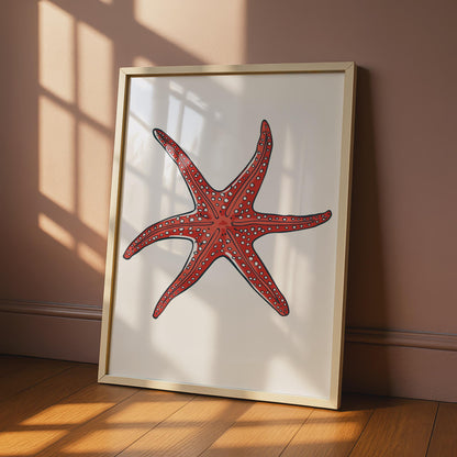Red Starfish Poster, Ocean Animal Print, Coastal Wall Art, Sea Creature Decor wall art print