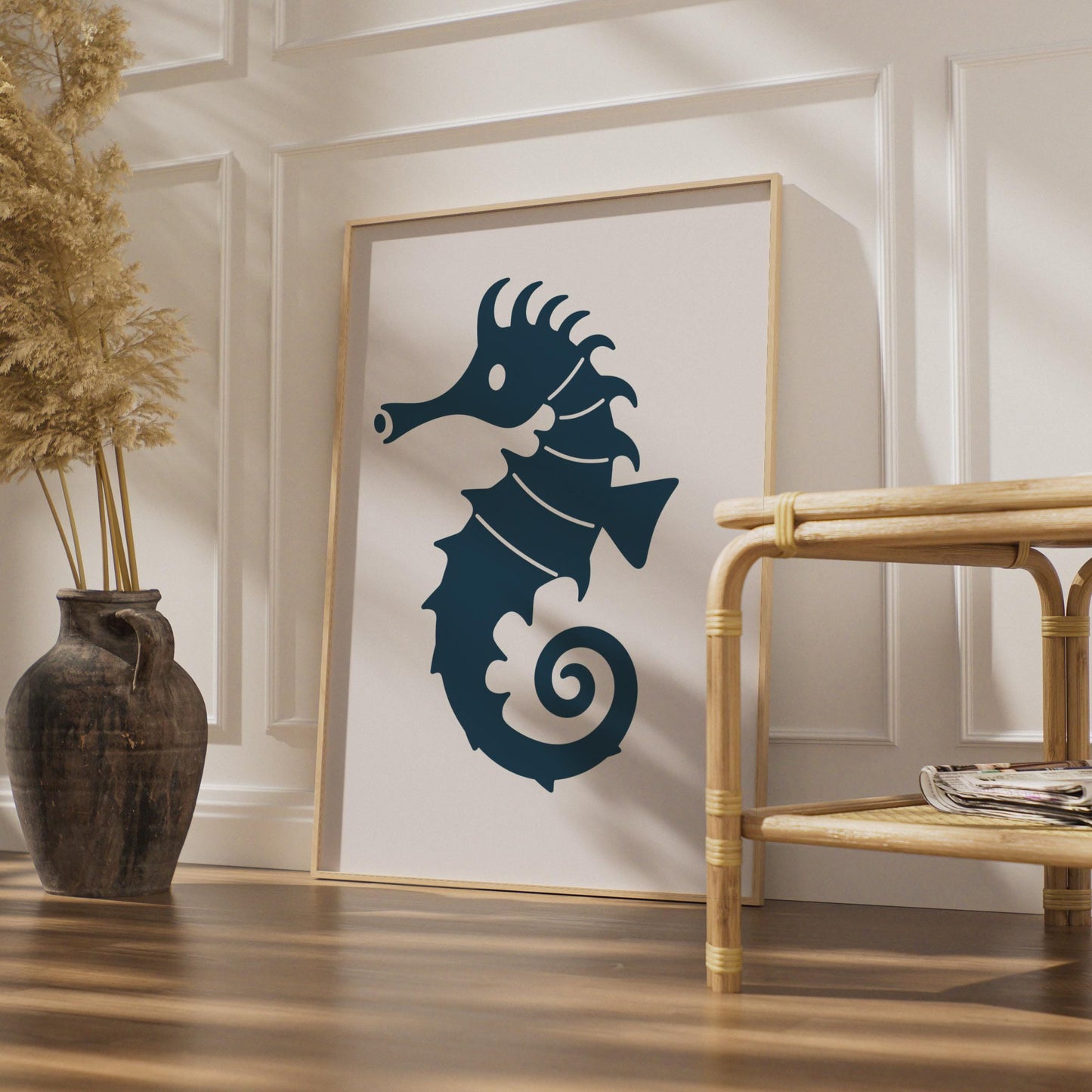 Seahorse Poster, Minimalist Navy Blue Animal Print, Ocean Wall Art, Coastal Decor wall art print