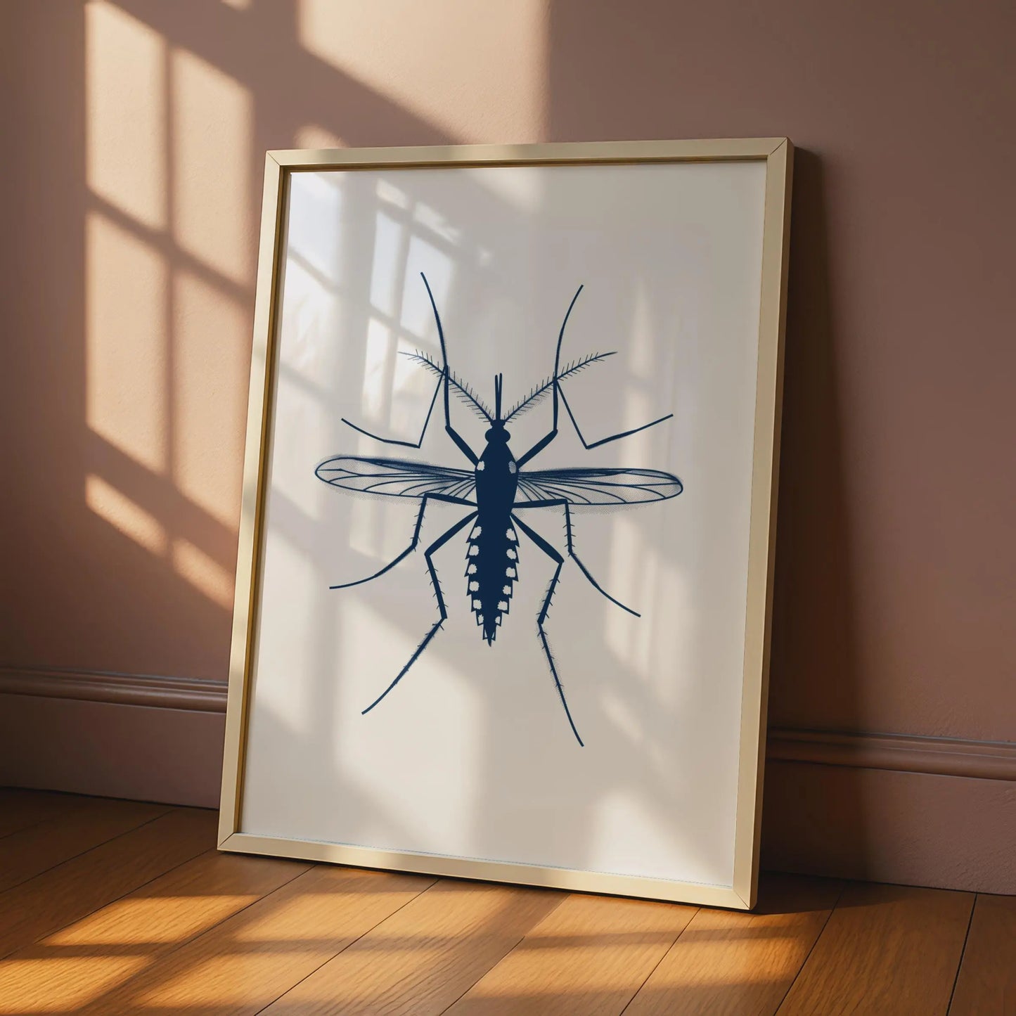 Mosquito Insect Poster, Navy Blue Animal Print, Entomology Wall Art, Minimalist Bug wall art print