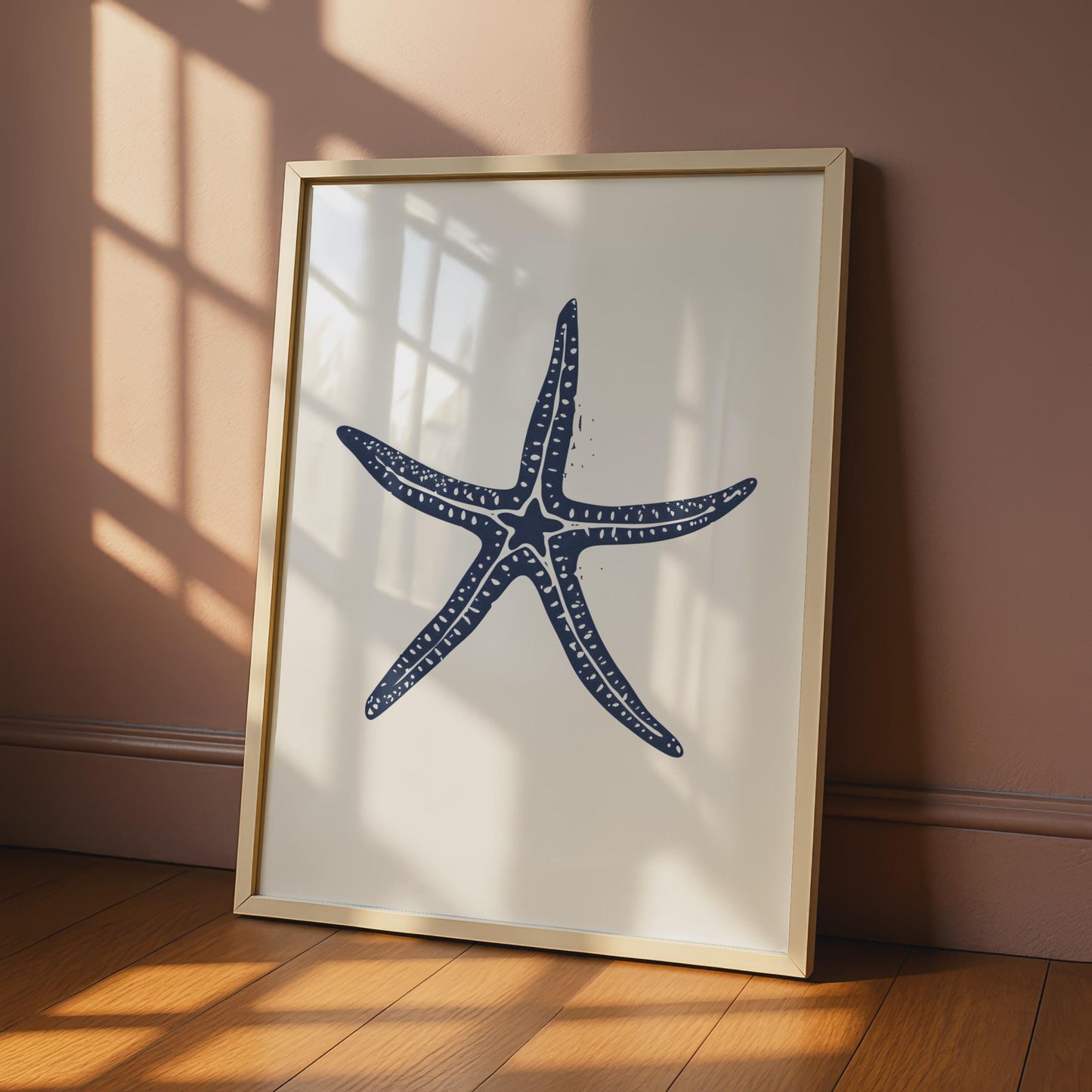 Starfish Poster, Navy Blue Coastal Wall Art, Minimalist Ocean Animal Print, Beach House Decor wall art print
