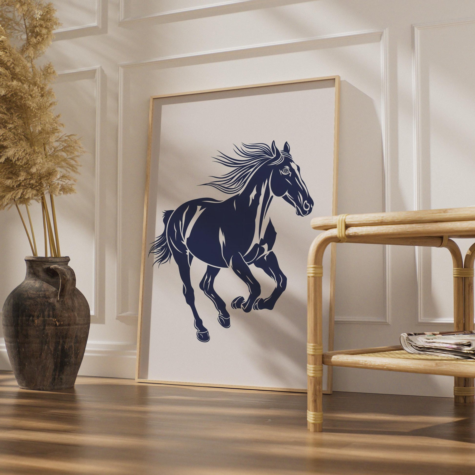 Running Horse Poster, Navy Blue Horse Print, Minimalist Animal Wall Art, Equestrian Decor wall art print