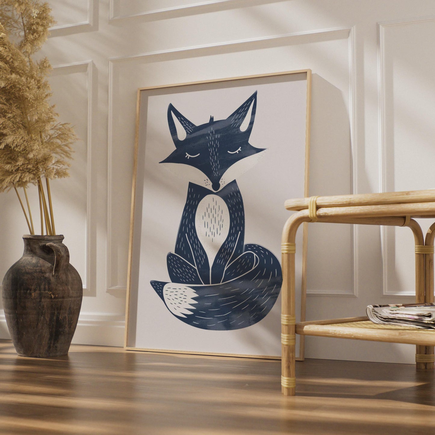 Navy Blue Fox Poster, Woodland Animal Print, Scandinavian Wall Art, Kids Room Decor wall art print