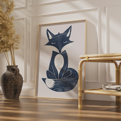 Navy Blue Fox Poster, Woodland Animal Print, Scandinavian Wall Art, Kids Room Decor wall art print