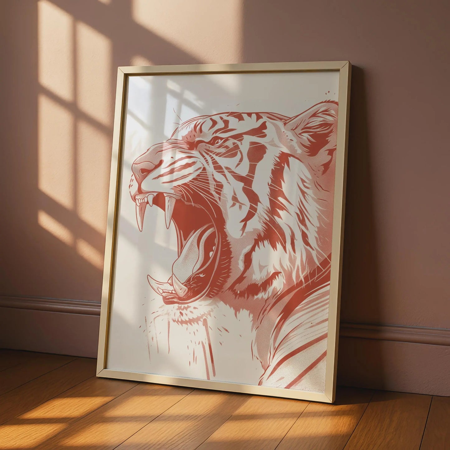 Roaring Tiger Poster, Red Animal Print, Bold Wildlife Wall Art, Modern Big Cat Decor wall art print