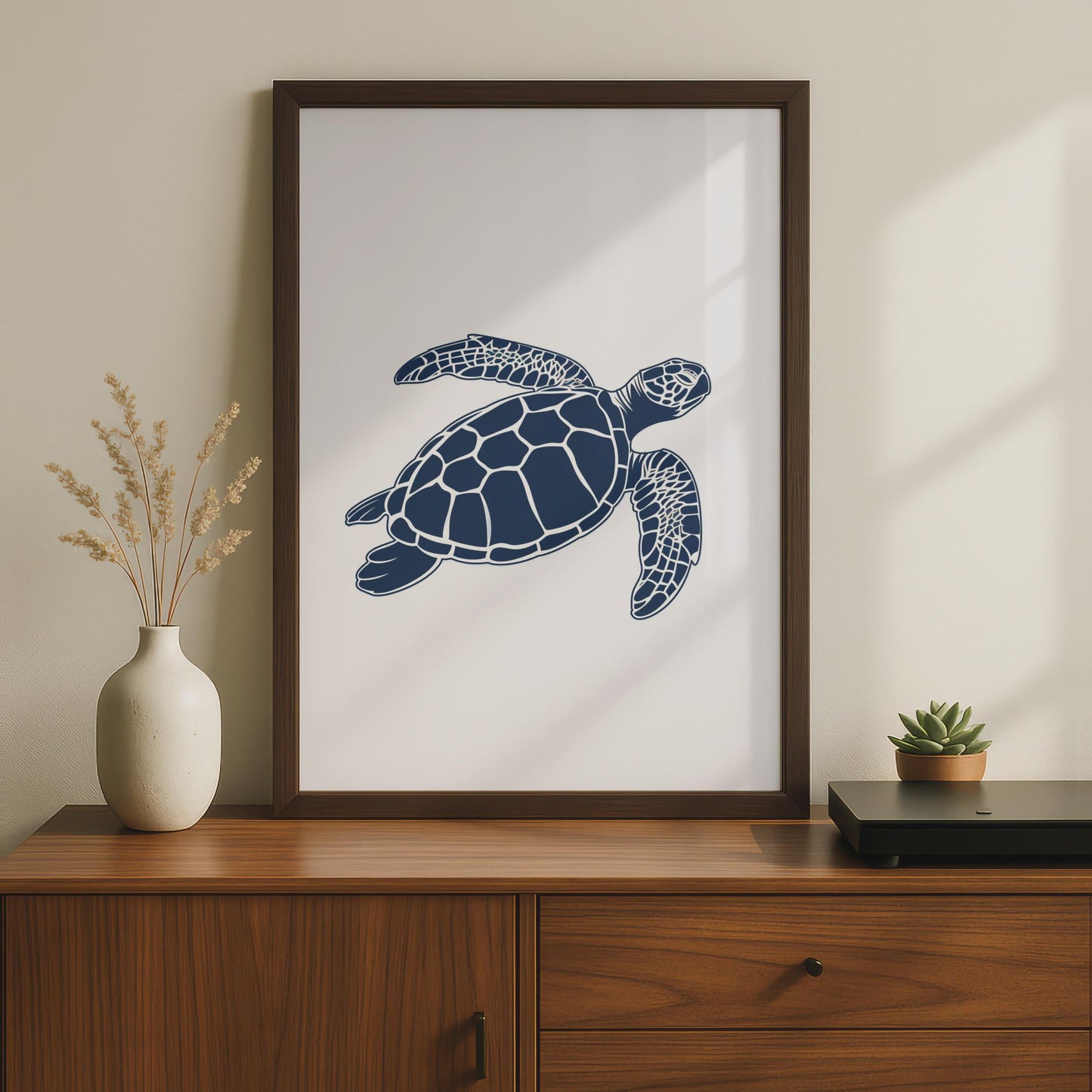 Sea Turtle Poster, Navy Blue Ocean Animal Print, Minimalist Coastal Wall Art wall art print